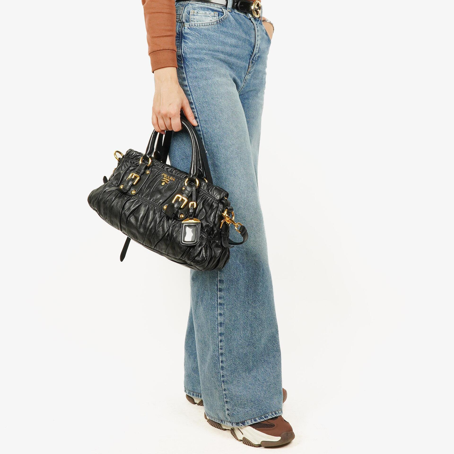 Prada Black Nappa Gaufre Leather Satchel Bag