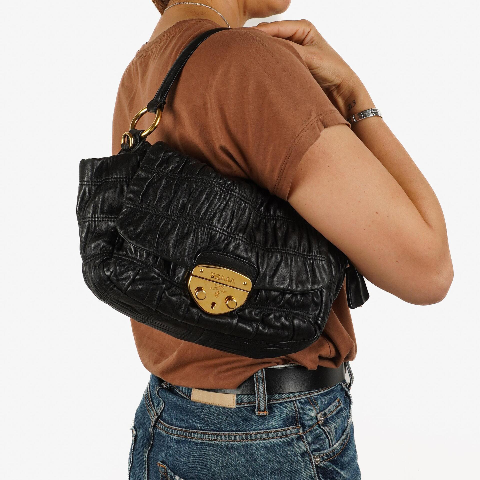 Prada Black Nero Dressy Gaufre Flap Bag
