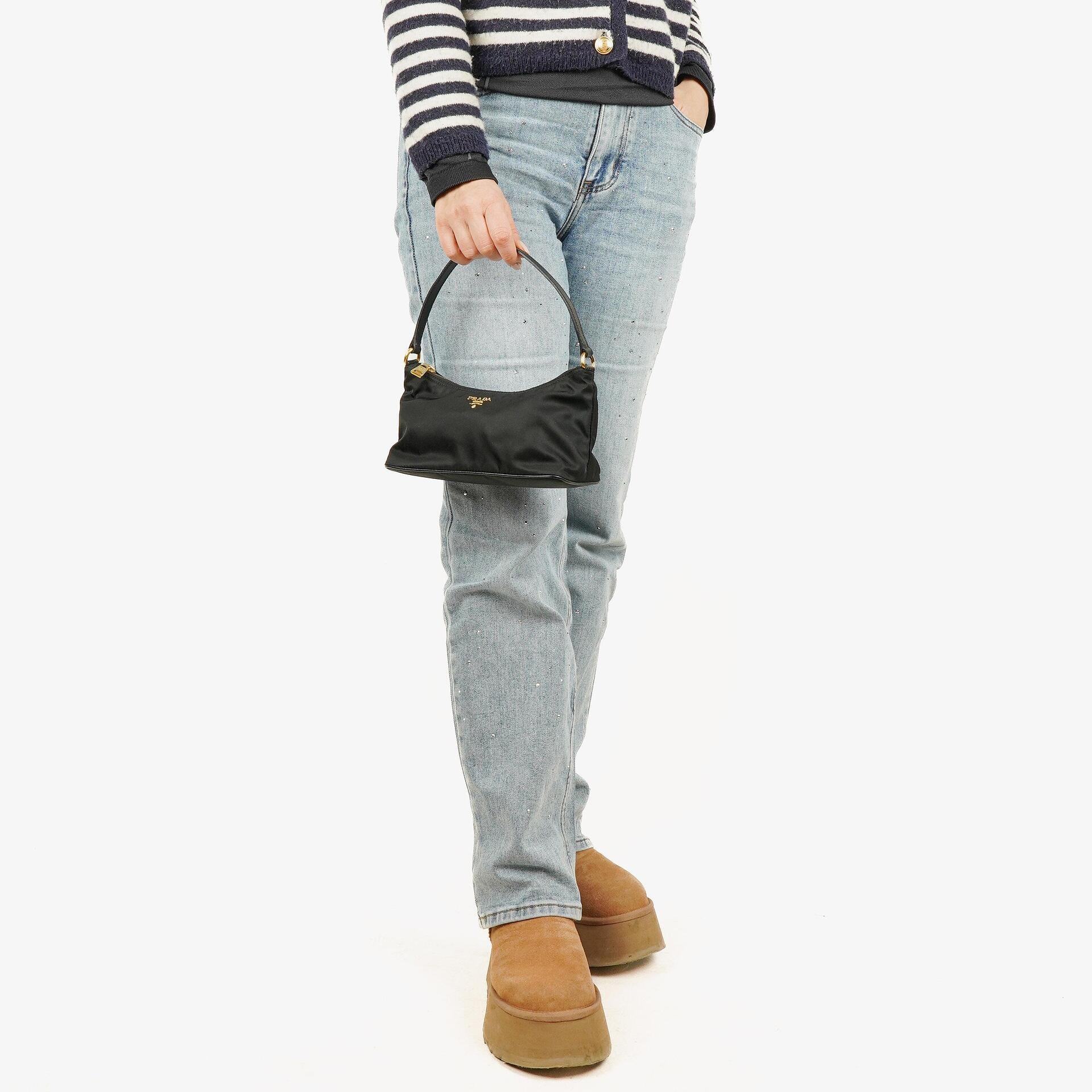 Prada Black Tessuto and Saffiano Leather Shoulder Bag