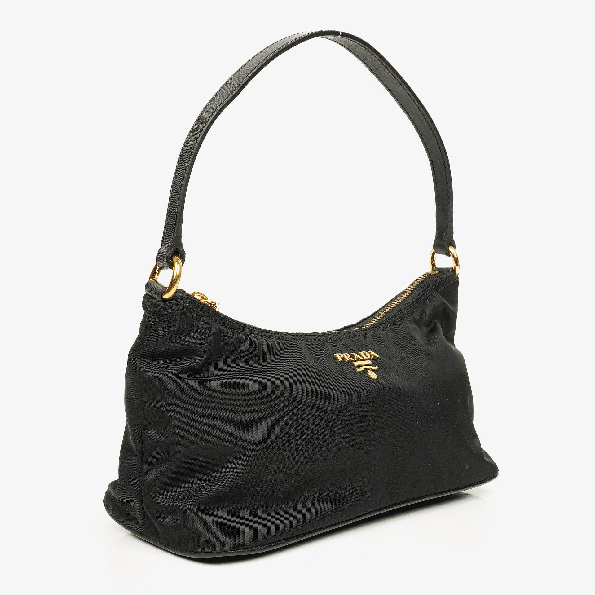 Prada Black Tessuto and Saffiano Leather Shoulder Bag