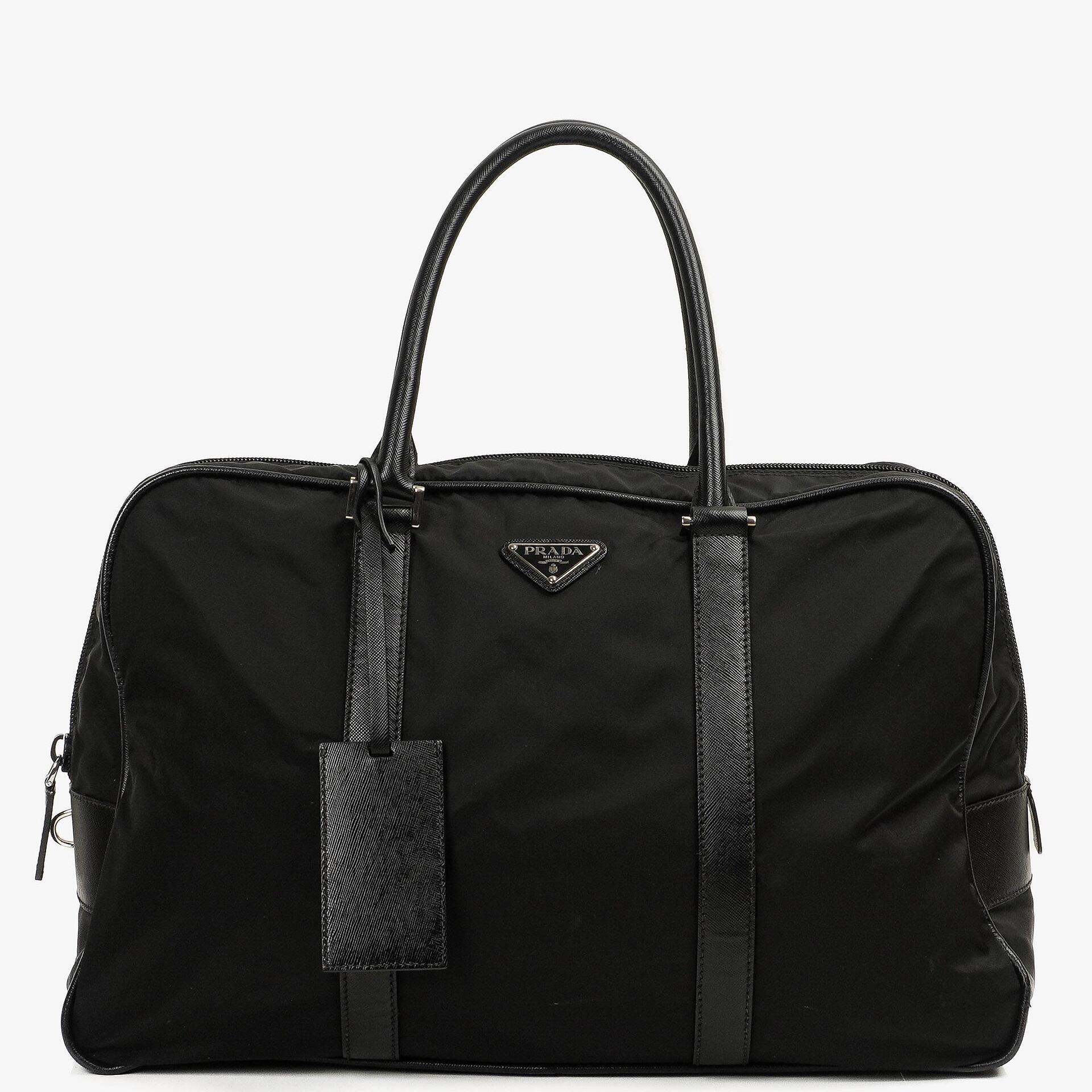 Prada Black Tessuto Nylon And Saffiano Leather Nero Duffle Bag