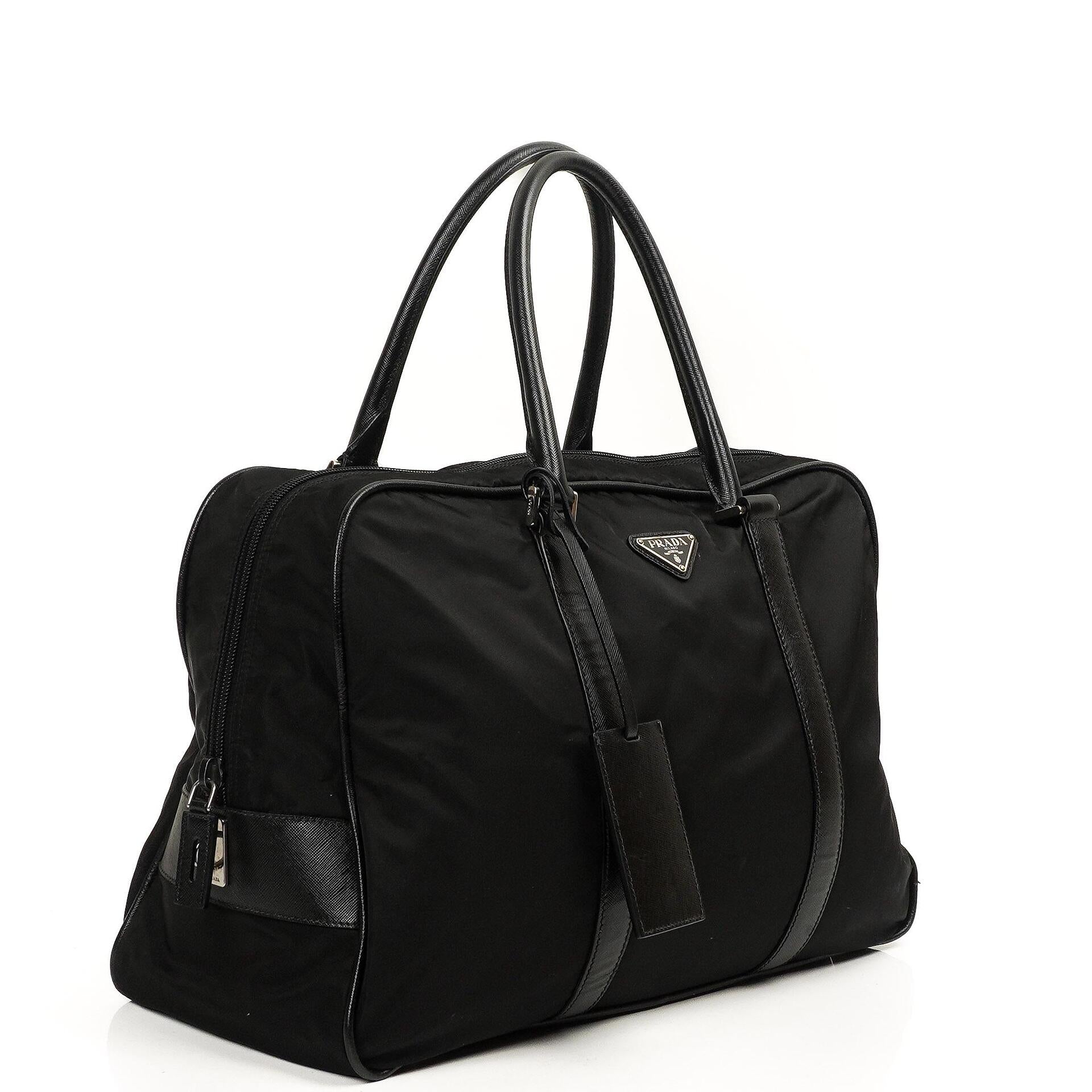 Prada Black Tessuto Nylon And Saffiano Leather Nero Duffle Bag