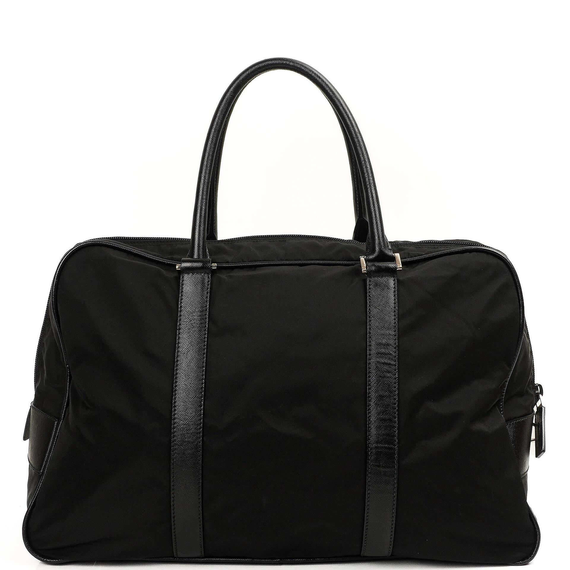 Prada Black Tessuto Nylon And Saffiano Leather Nero Duffle Bag