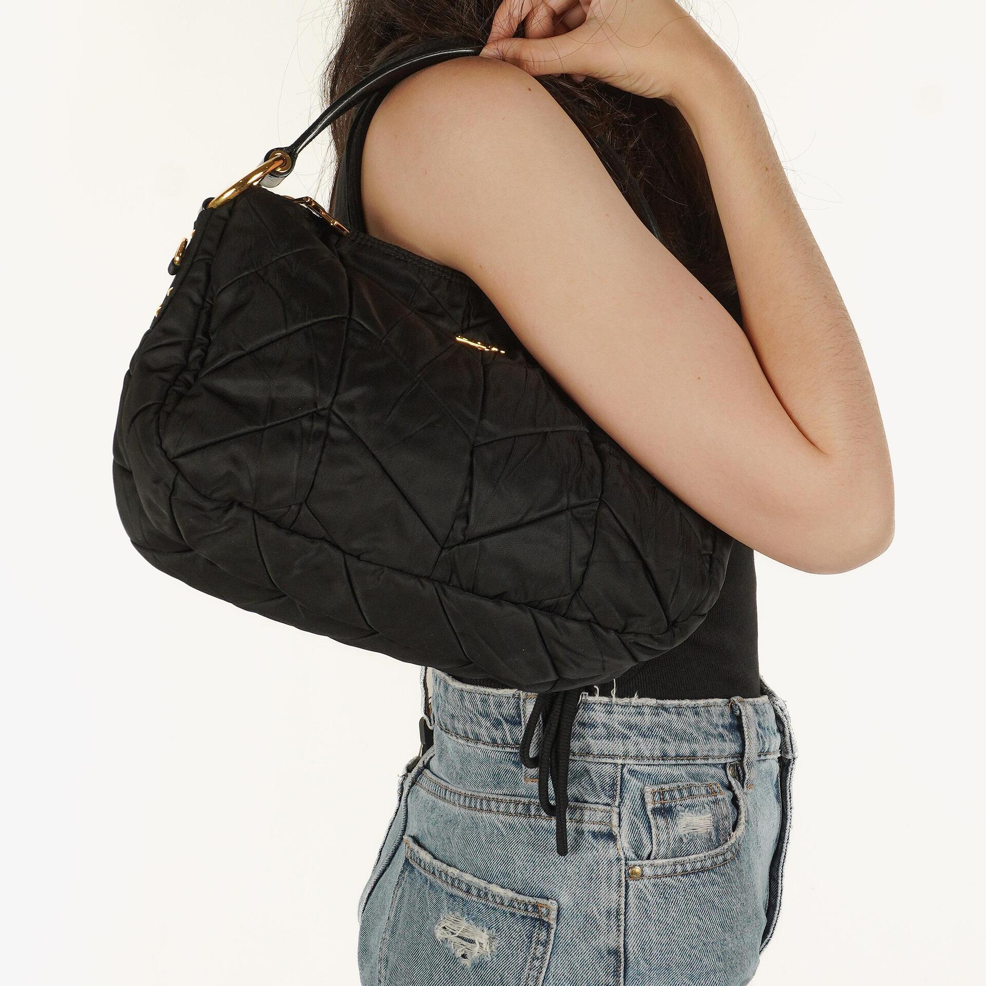 Prada Black Tessuto Nylon Chevron Quilted Shoulder Bag
