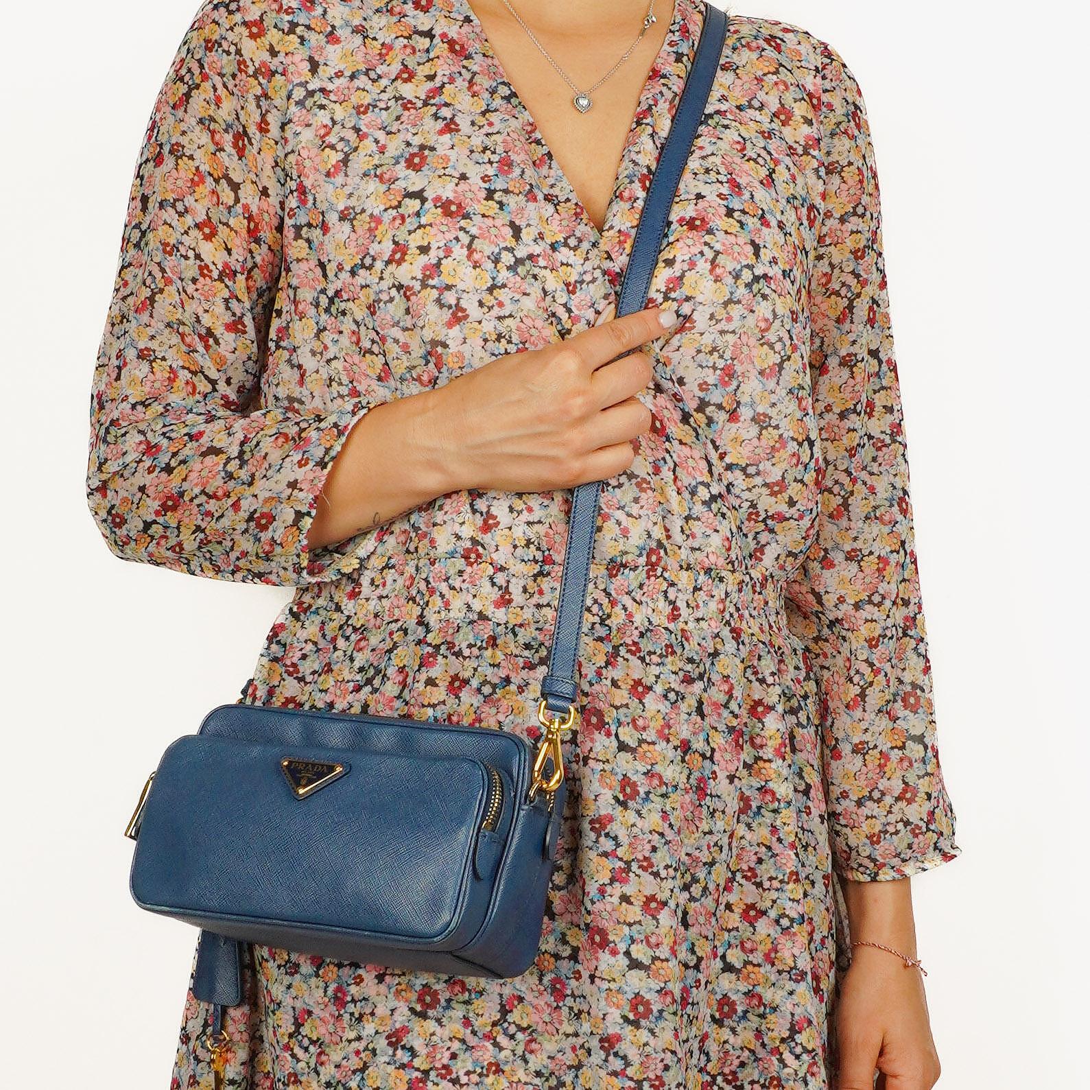 Prada Bleuette Saffiano Lux Double Zip Crossbody Bag