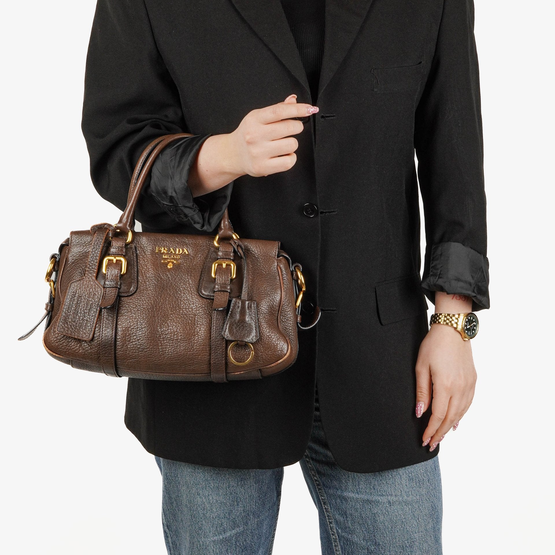 Prada Brown Cervo Leather Satchel Bag