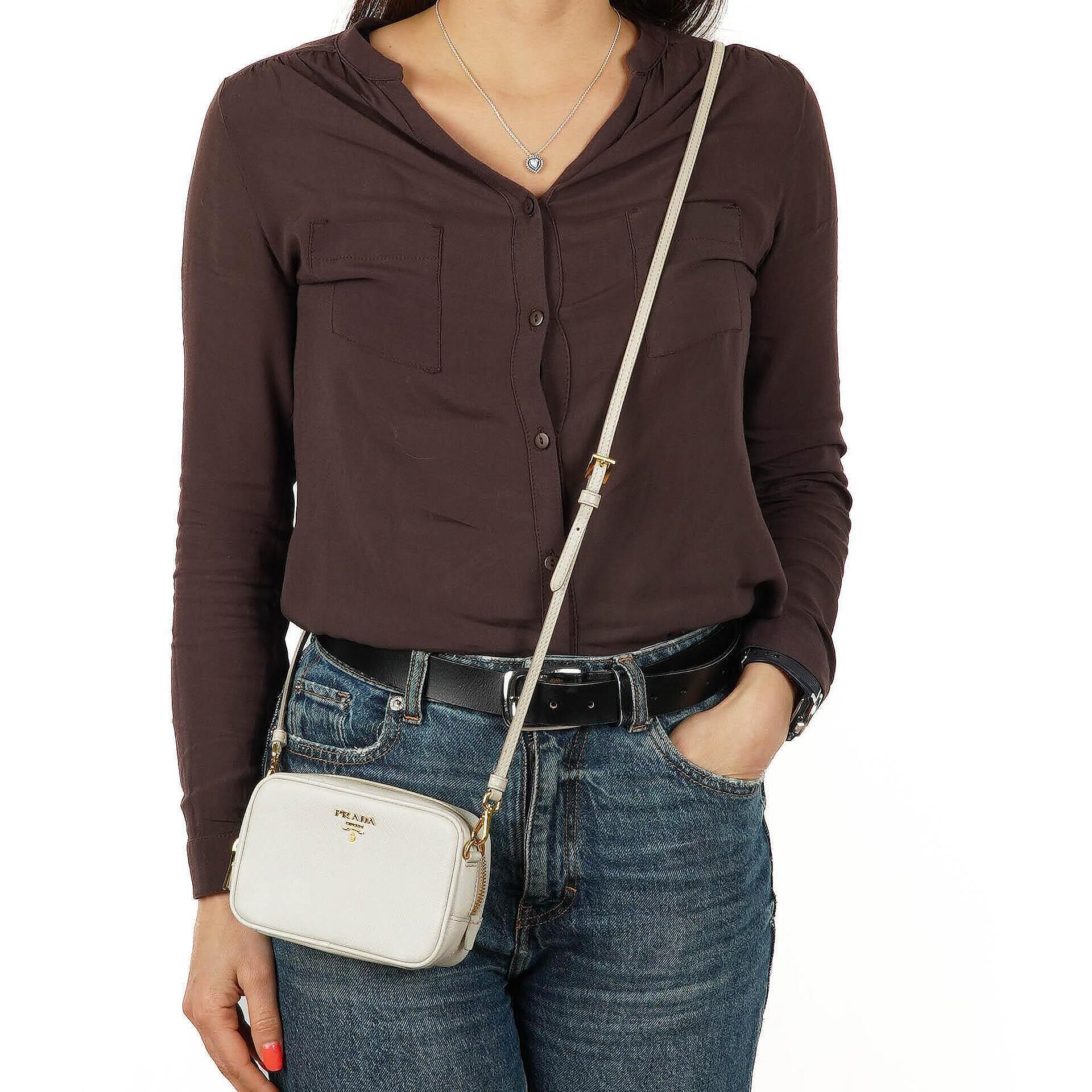 Prada Mini Camera Talco Saffiano Leather Crossbody Bag
