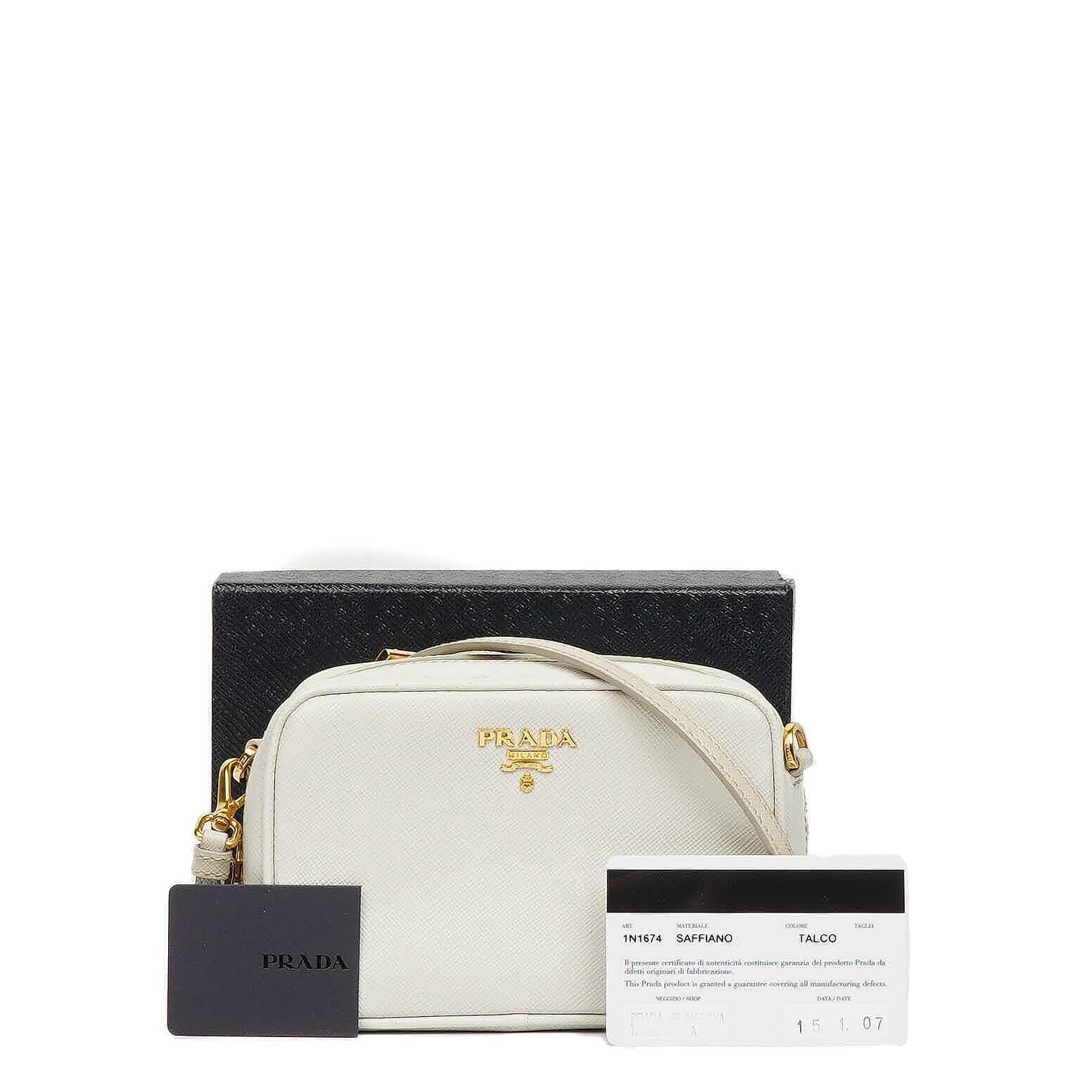 Prada Mini Camera Talco Saffiano Leather Crossbody Bag