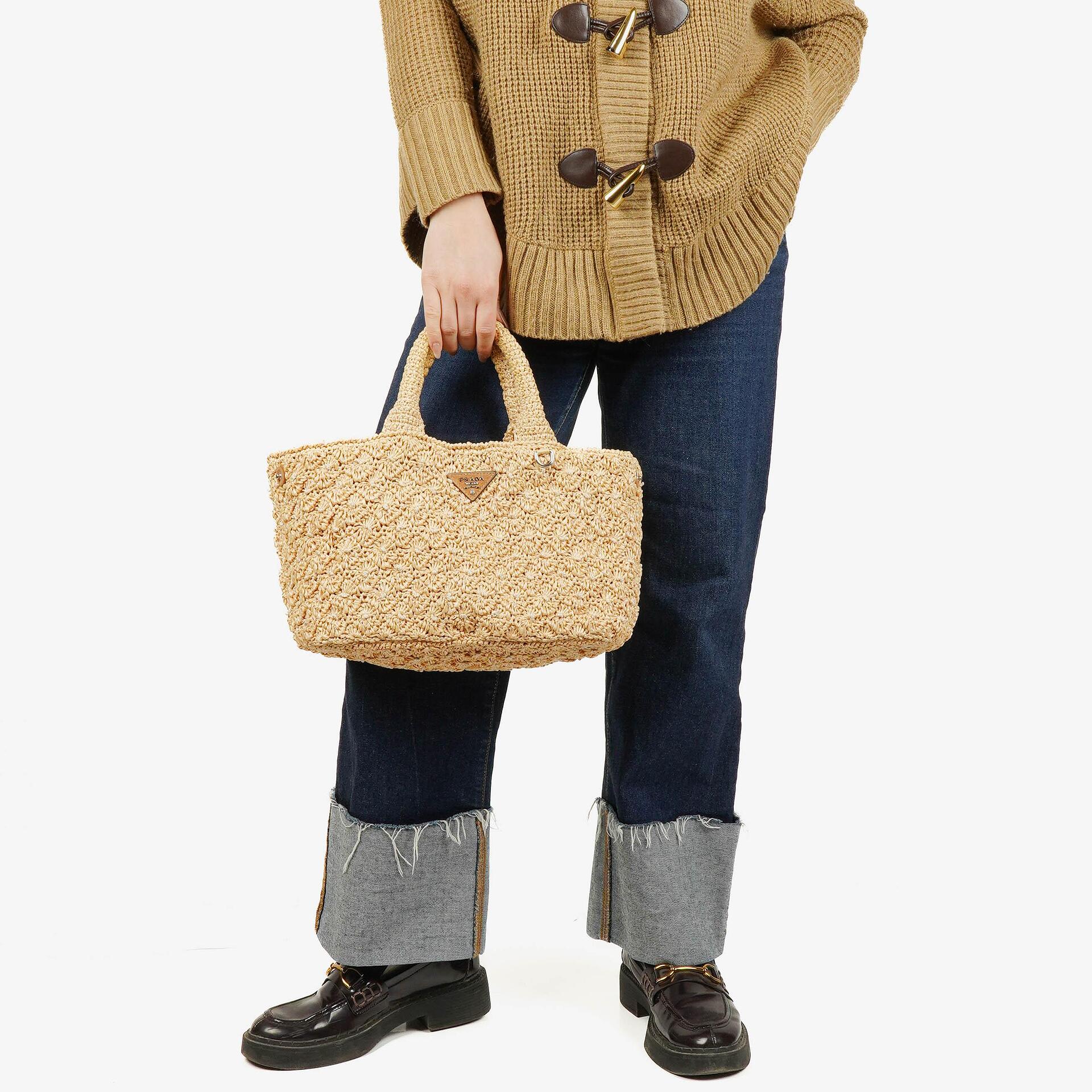 Prada Raffia Pois Naturale Tal Shoulder Bag