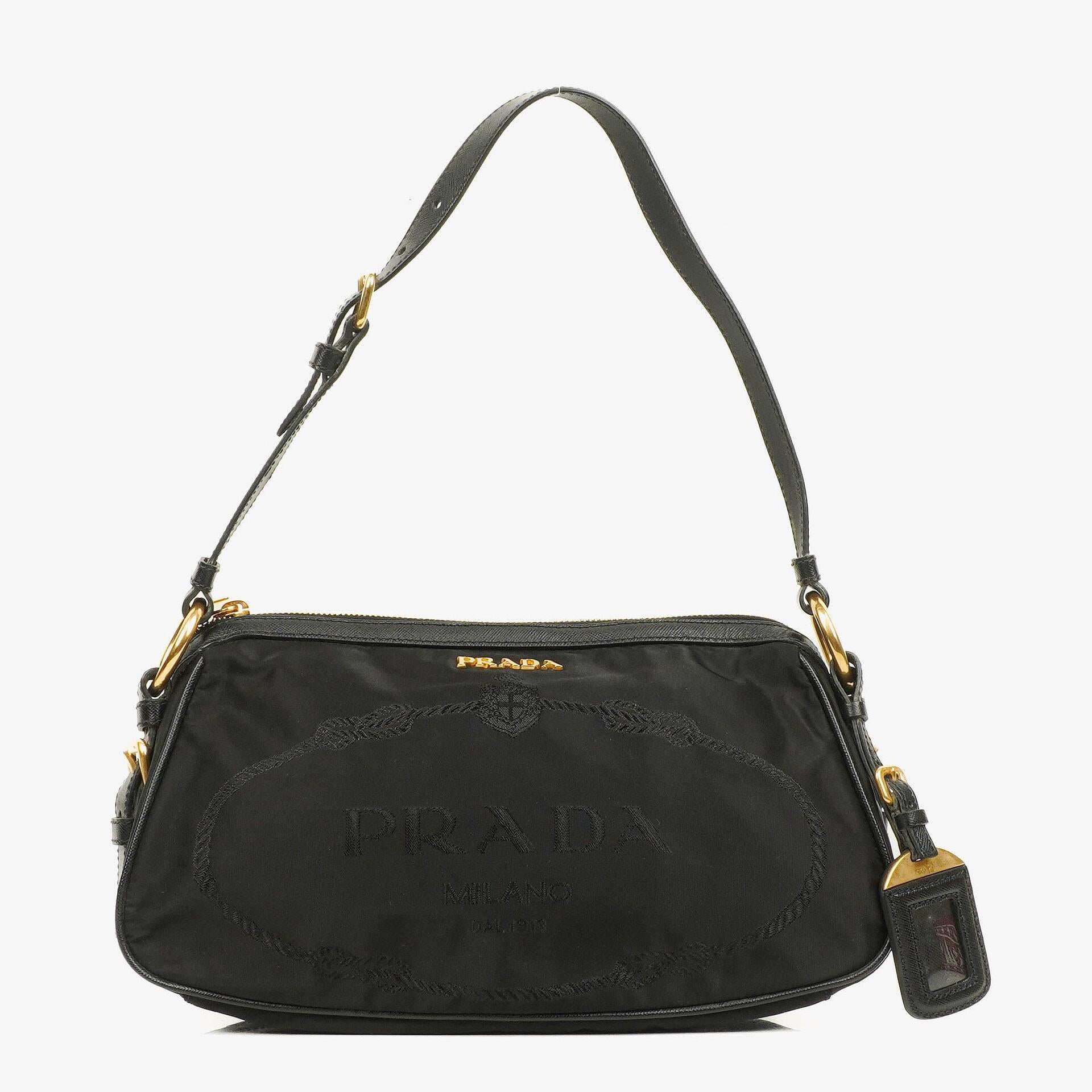 Prada Tessuto Black Nylon Jacquard Logo Shoulder Bag