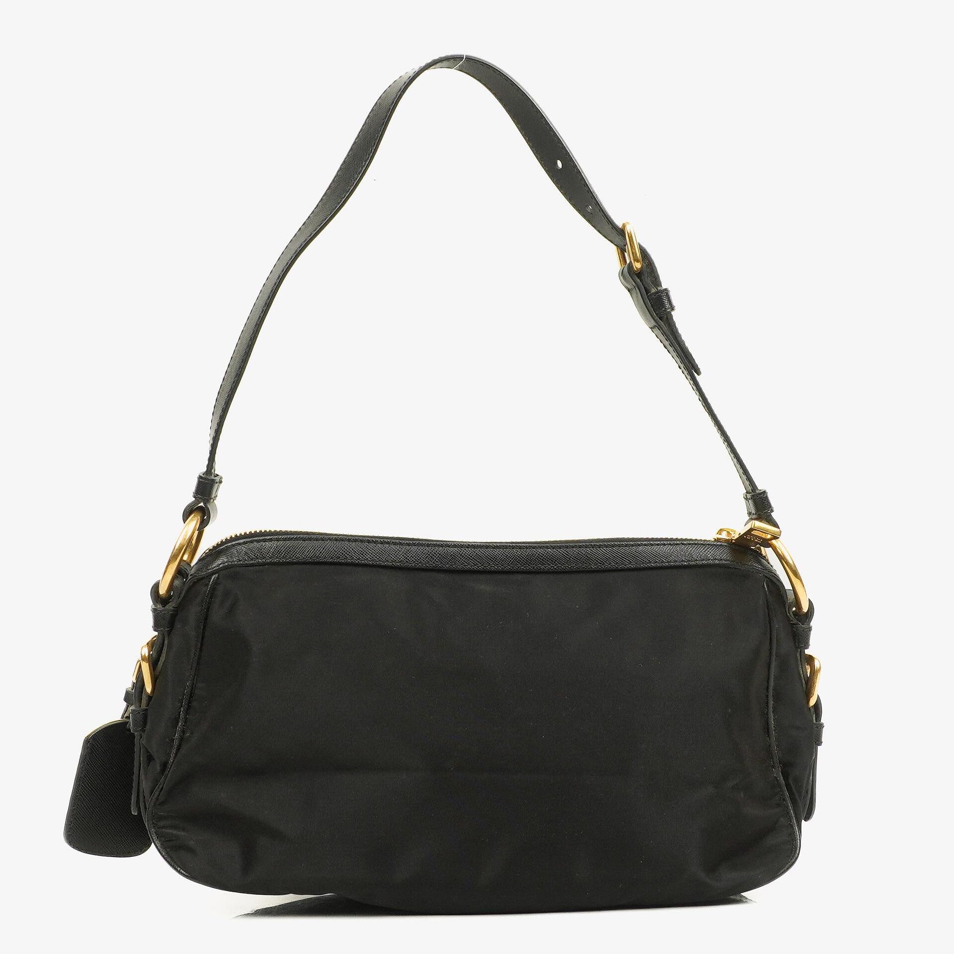 Prada Tessuto Black Nylon Jacquard Logo Shoulder Bag