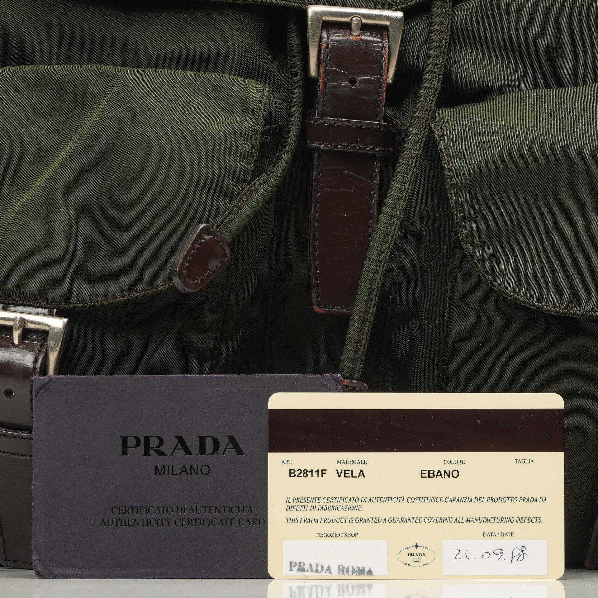 Prada Tessuto Nylon Medium Backpack Ebano With Leather Trim