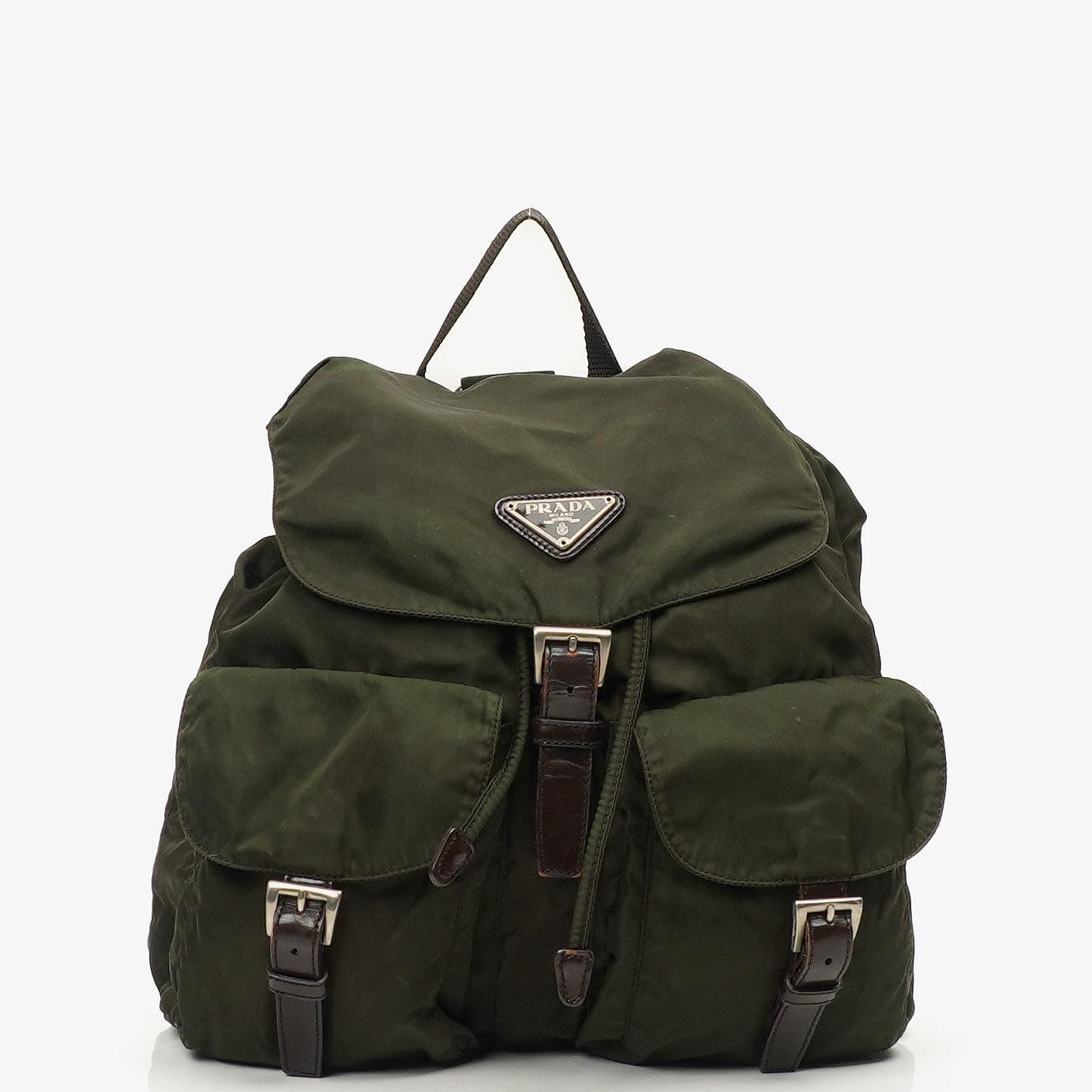Prada Tessuto Nylon Medium Backpack Ebano With Leather Trim