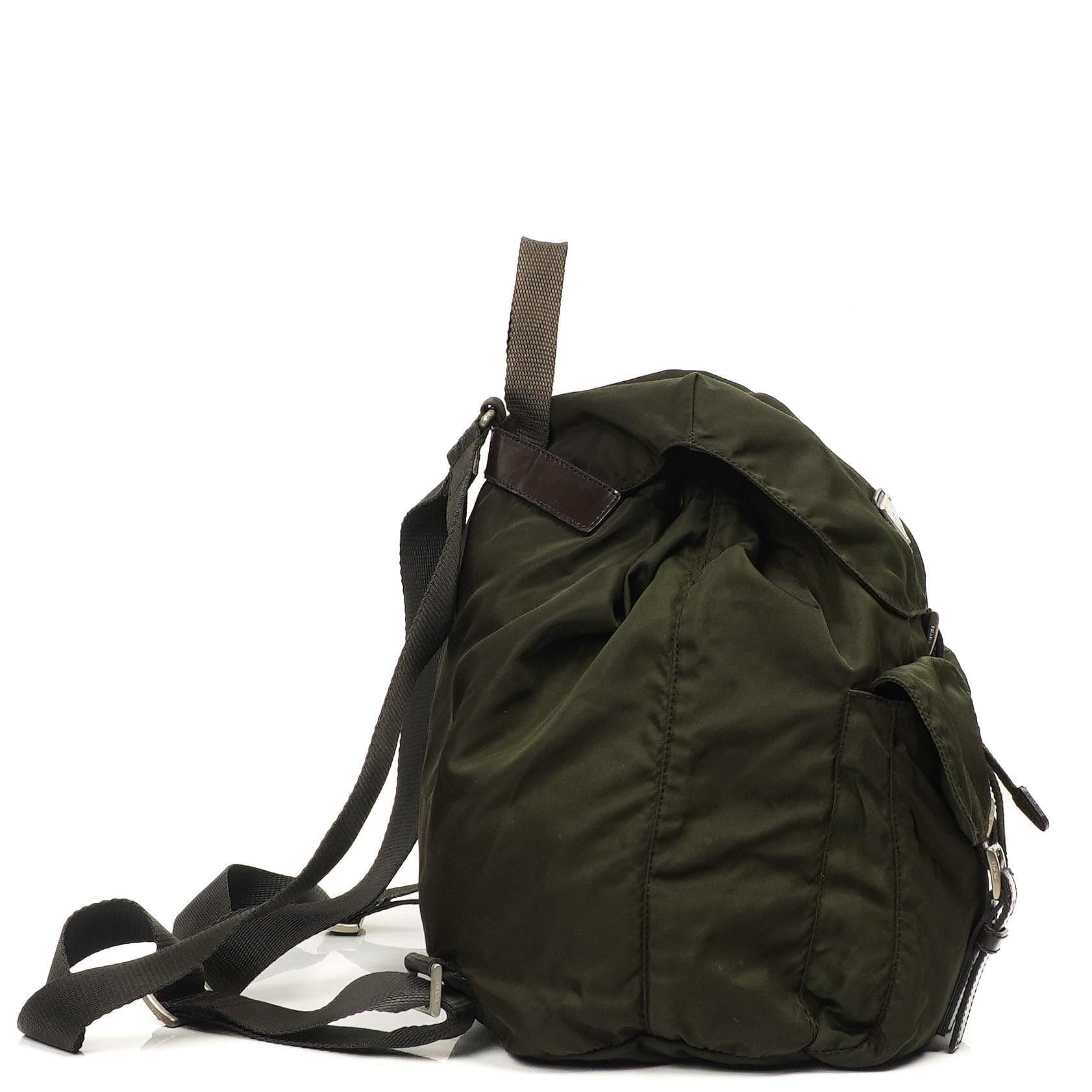 Prada Tessuto Nylon Medium Backpack Ebano With Leather Trim