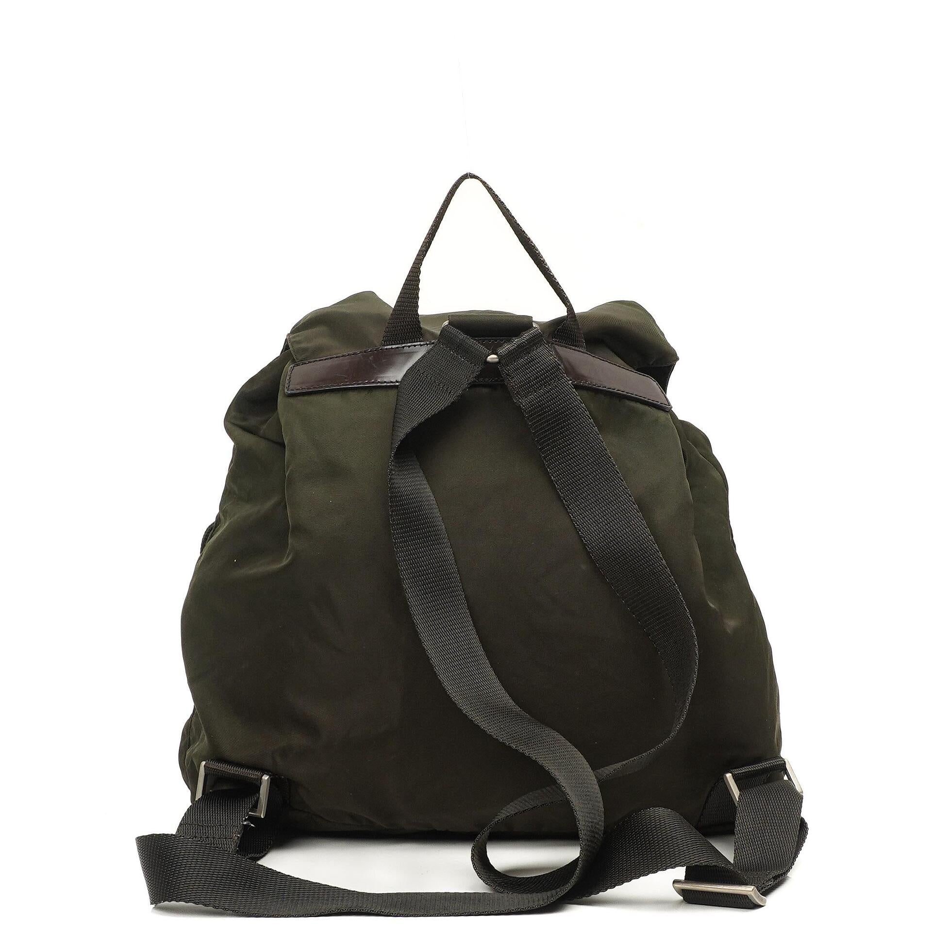 Prada Tessuto Nylon Medium Backpack Ebano With Leather Trim