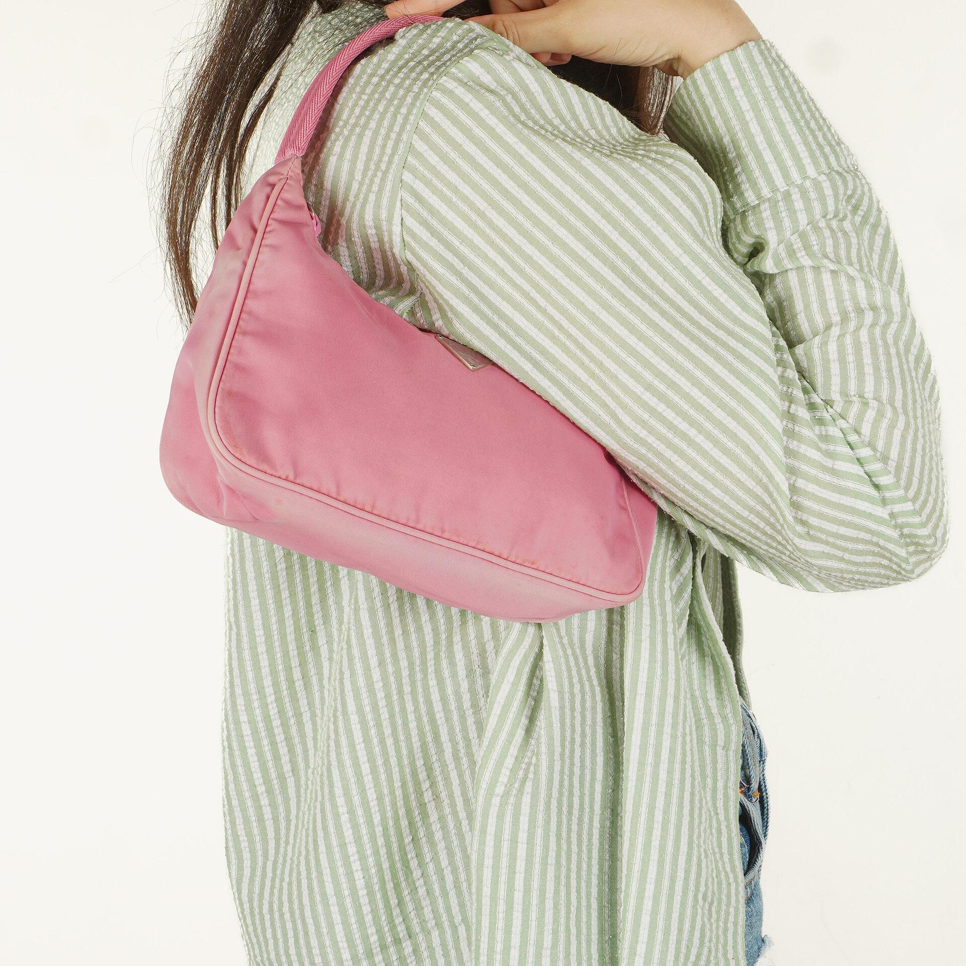 Prada Tessuto Pink Nylon Mini Hobo Bag