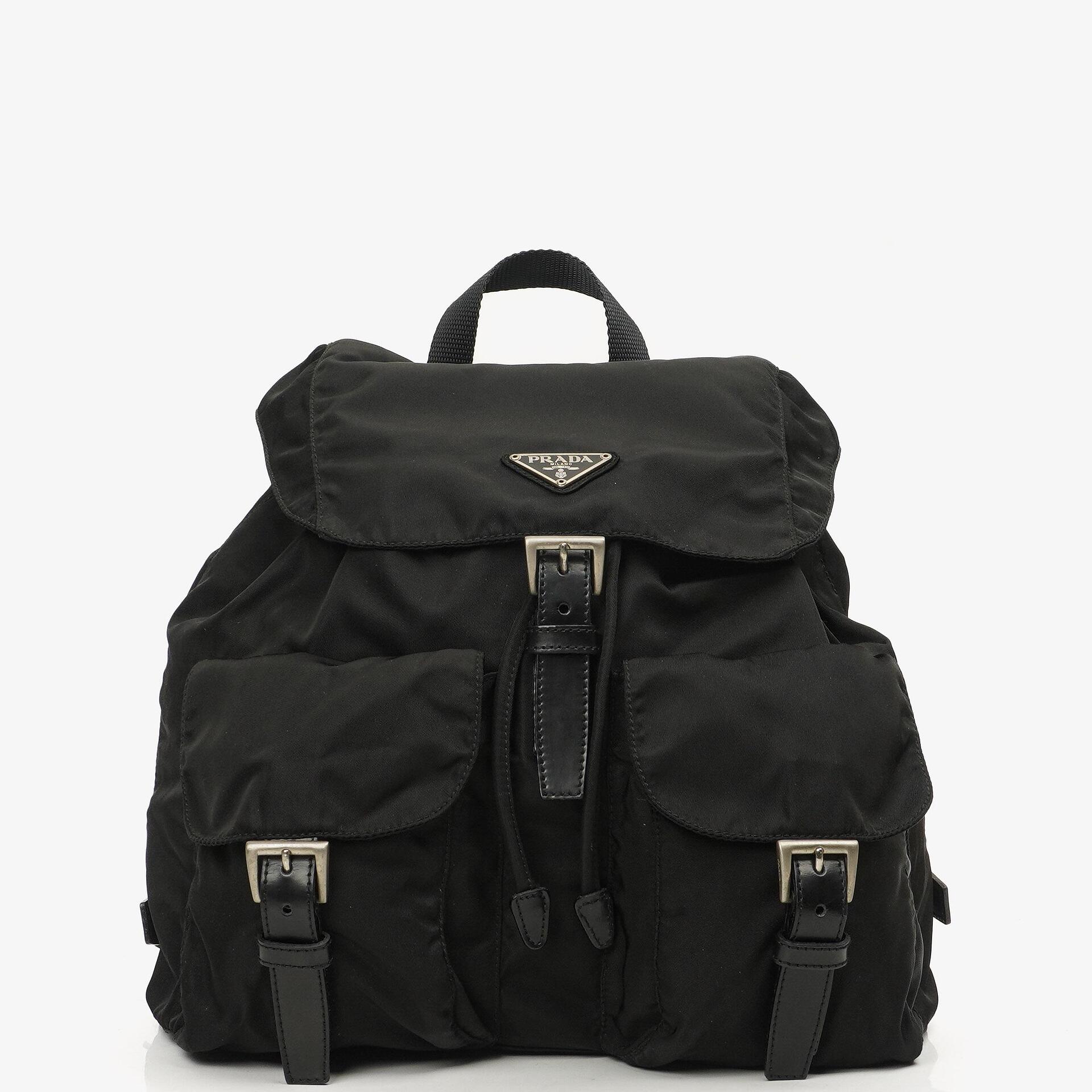 Prada Tessuto Nylon Medium Backpack Black With Leather Trim