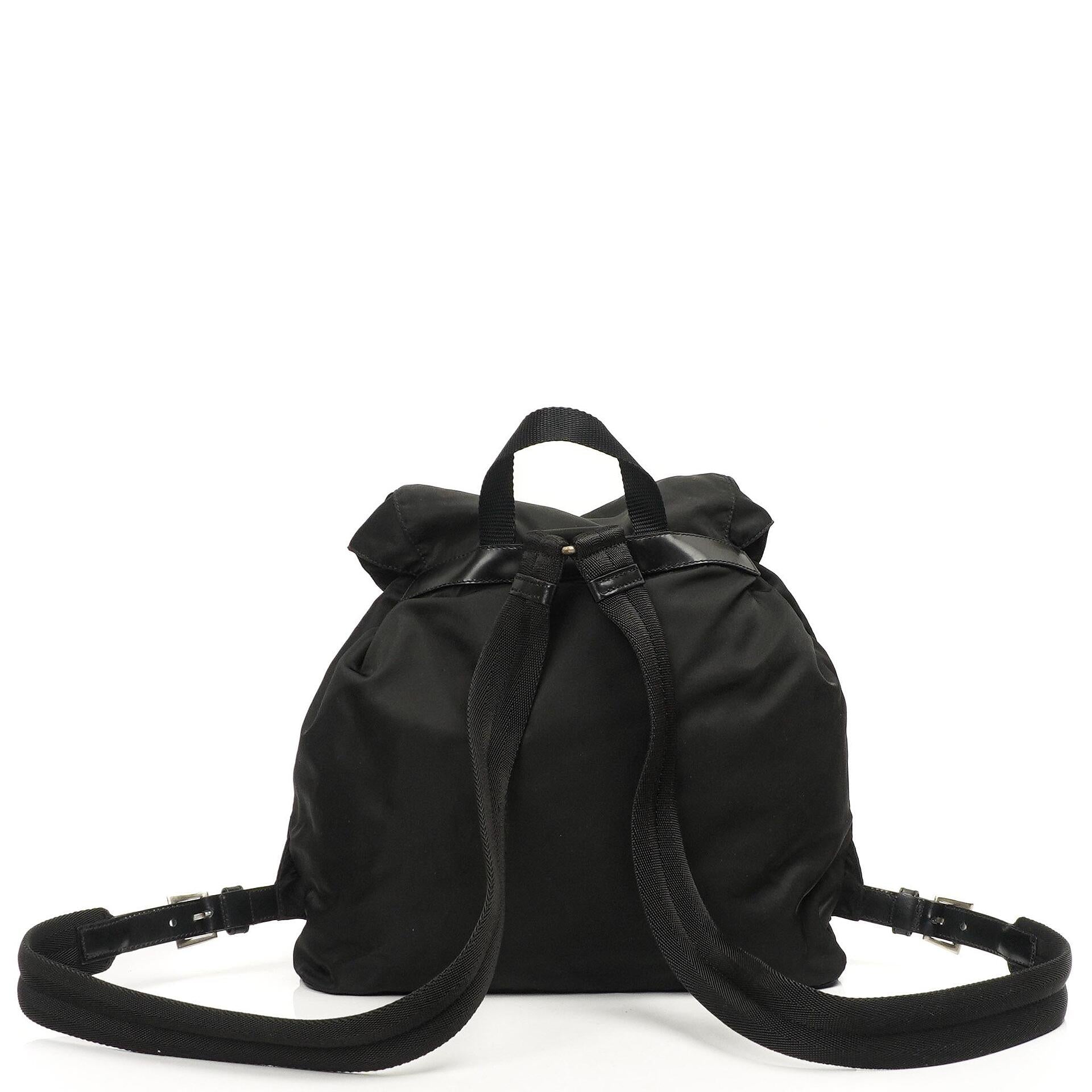 Prada Tessuto Nylon Medium Backpack Black With Leather Trim