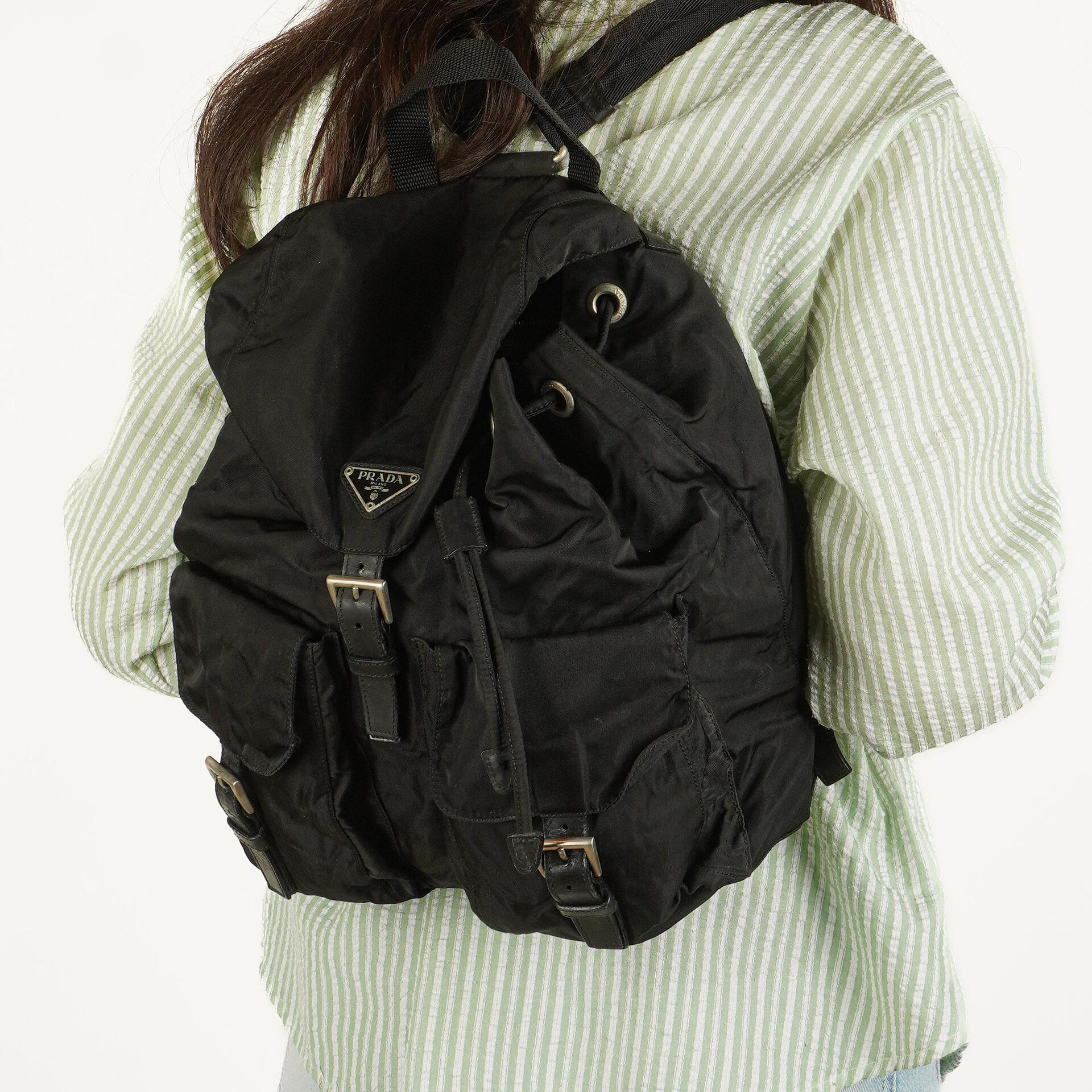 Prada Tessuto Vela Nero Black Nylon Large Two Pocket Backpack