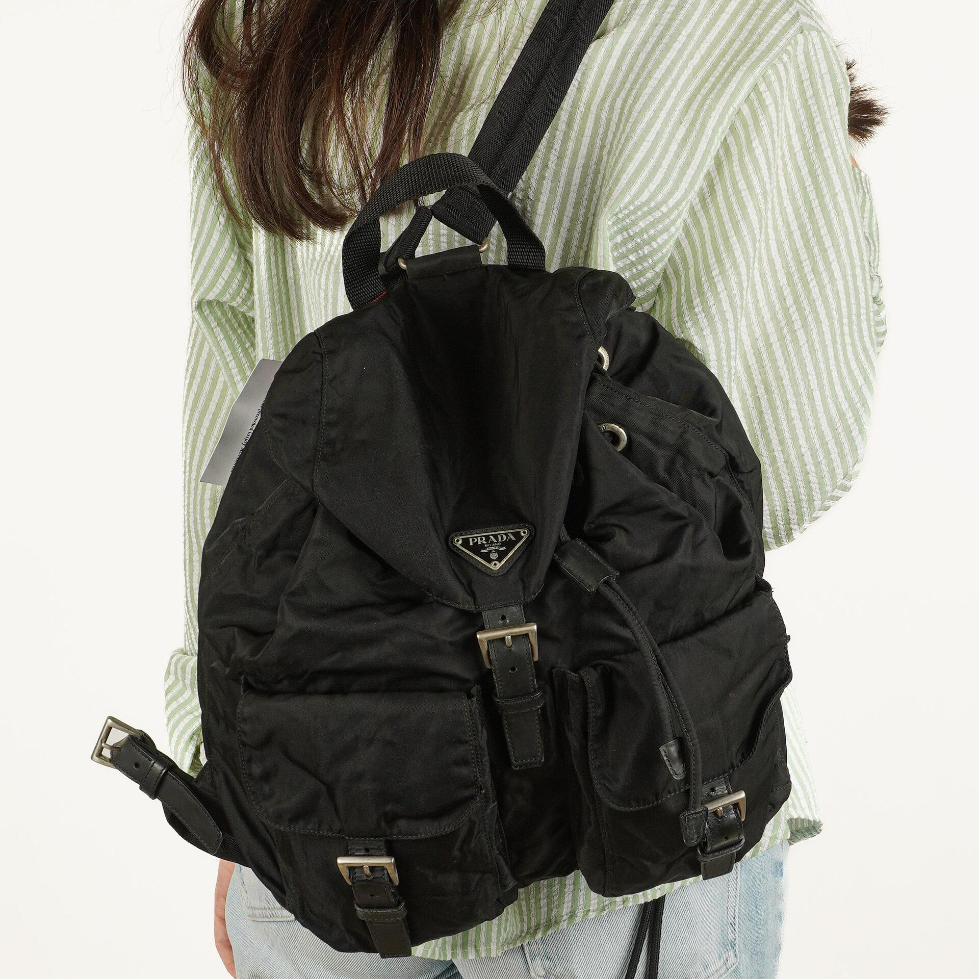 Prada Tessuto Vela Nero Black Nylon Large Two Pocket Backpack