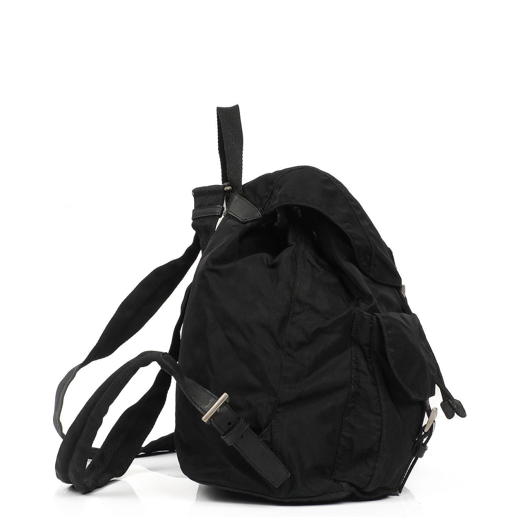 Prada Tessuto Vela Nero Black Nylon Large Two Pocket Backpack