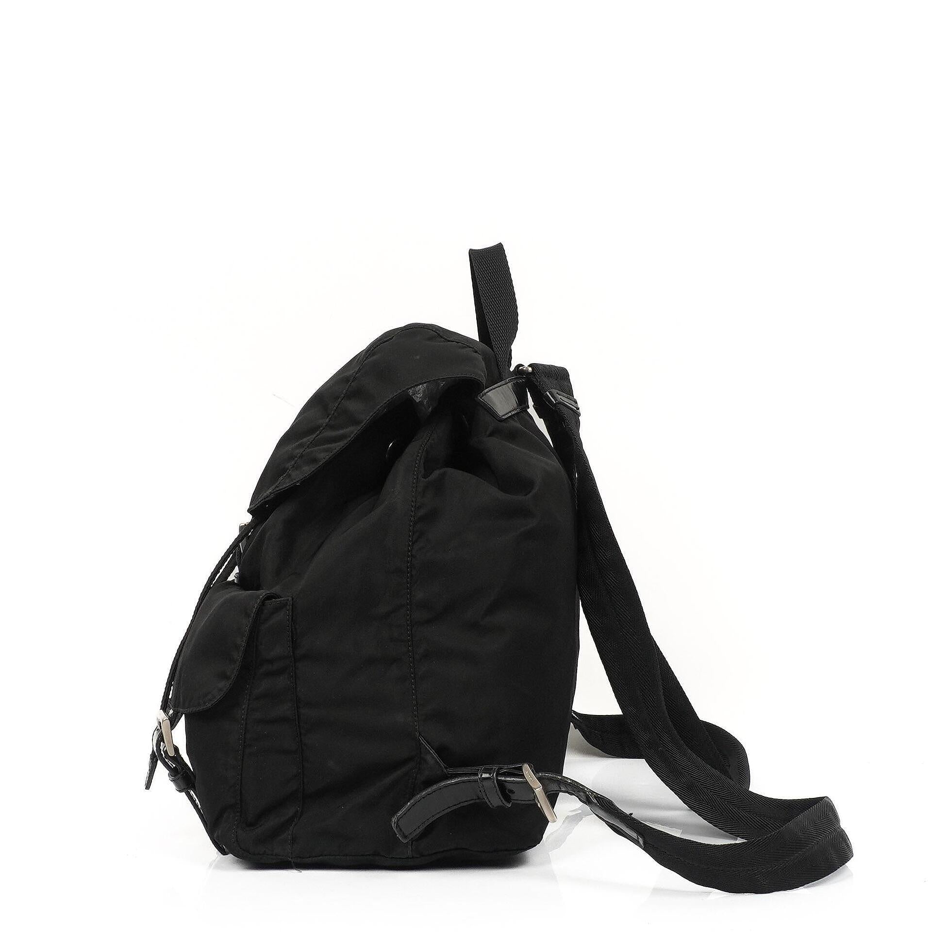 Prada Tessuto Vela Nero Black Nylon Large Two Pocket Backpack