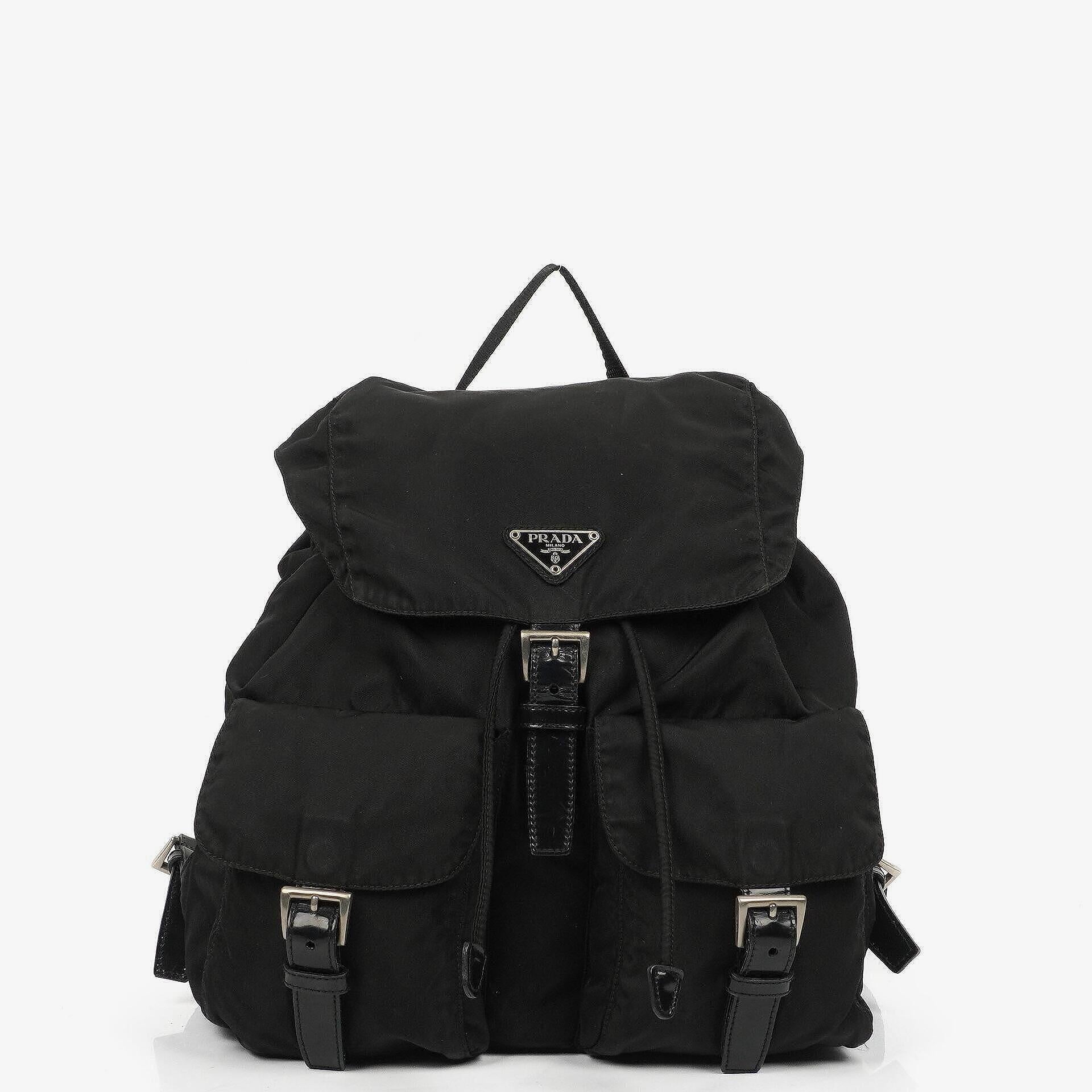 Prada Tessuto Vela Nero Black Nylon Large Two Pocket Backpack
