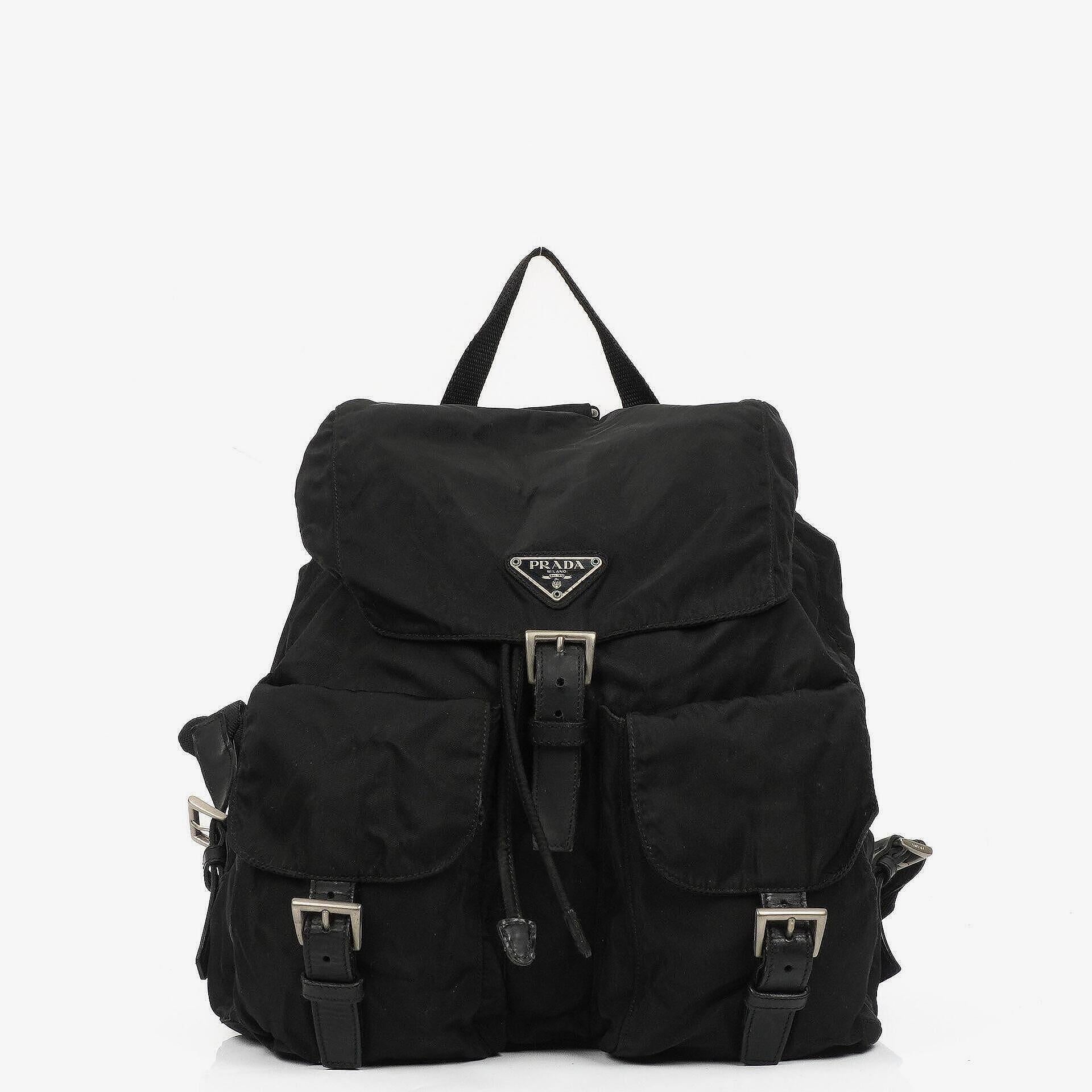 Prada Tessuto Vela Nero Black Nylon Large Two Pocket Backpack