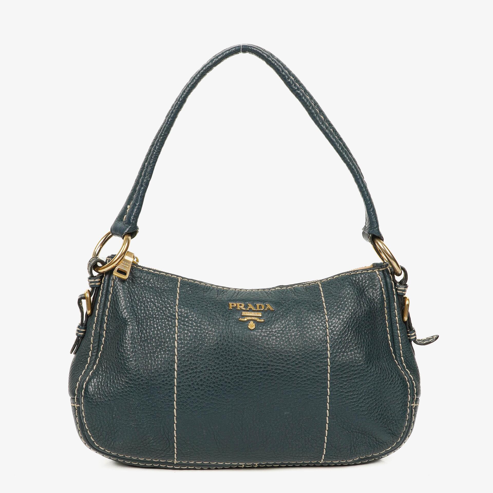 Prada Vitello Daino Dark Blue Leather Shoulder Bag