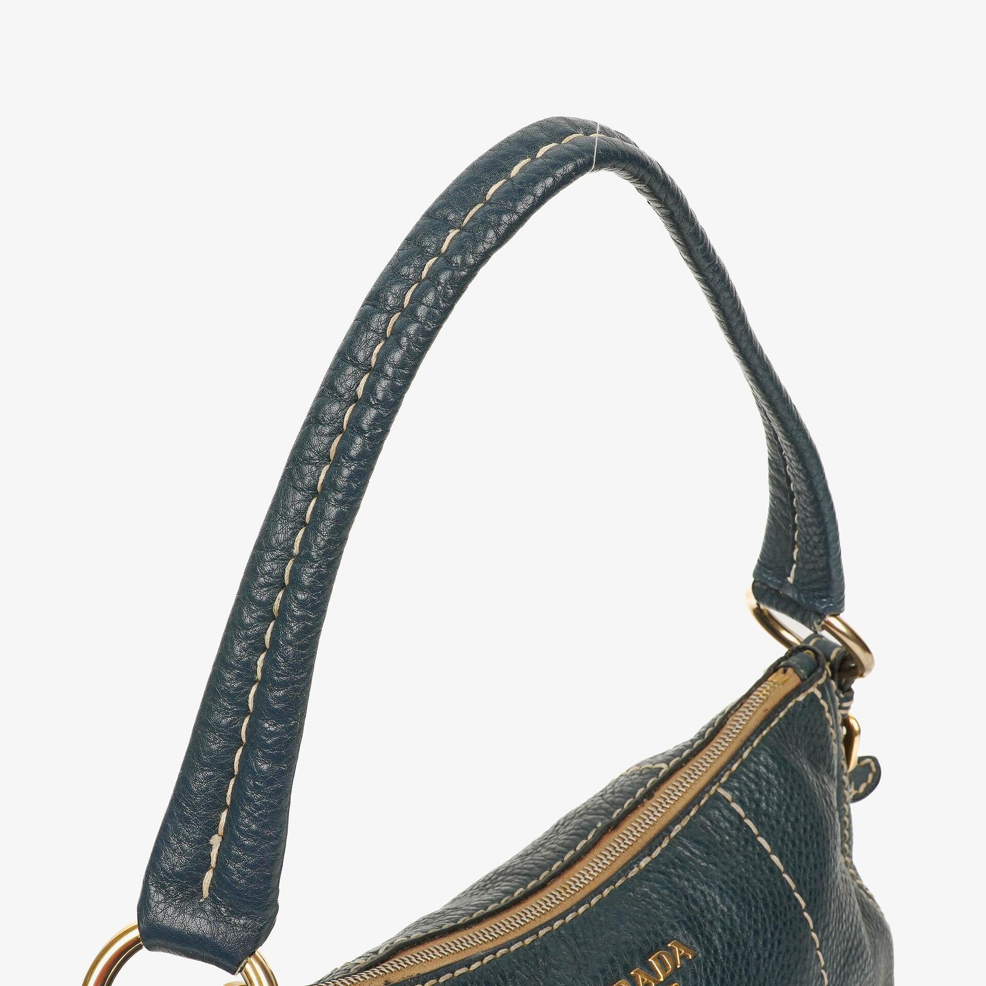 Prada Vitello Daino Dark Blue Leather Shoulder Bag