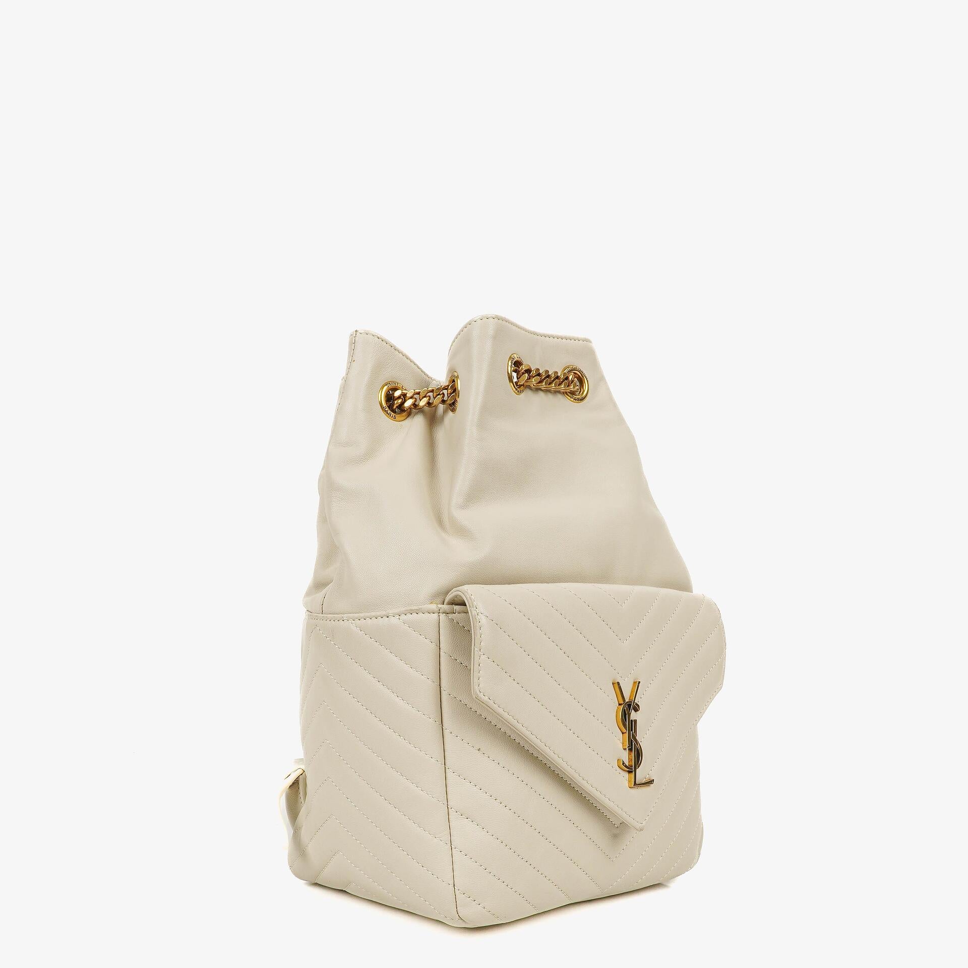 Saint Laurent Joe White Chevron Quilted Lambskin Leather Backpack