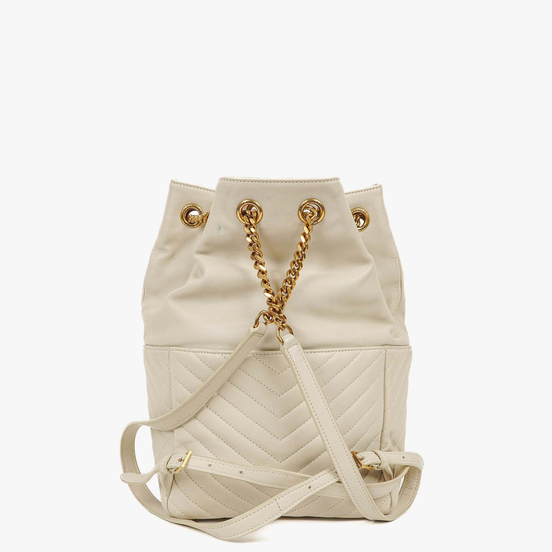 Saint Laurent Joe White Chevron Quilted Lambskin Leather Backpack