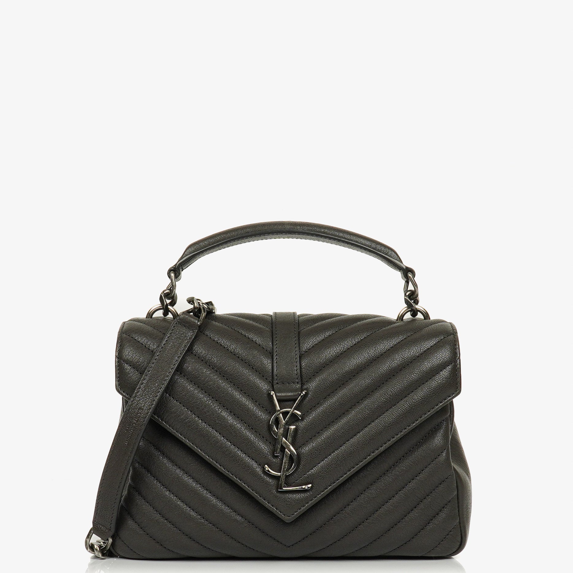 Saint Laurent Medium College Chevron Quilted Leather Crossbody Bag