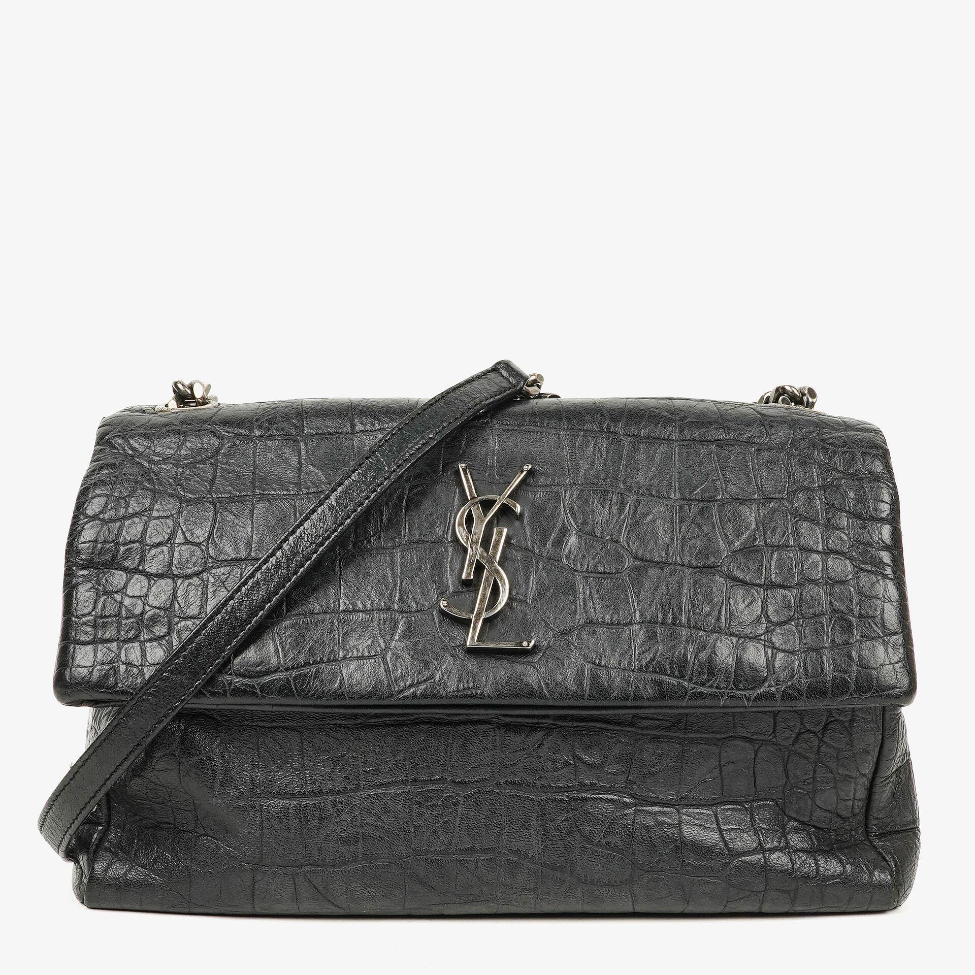 Saint Laurent West Hollywood Crocodile Embossed Grey Leather Shoulder Bag