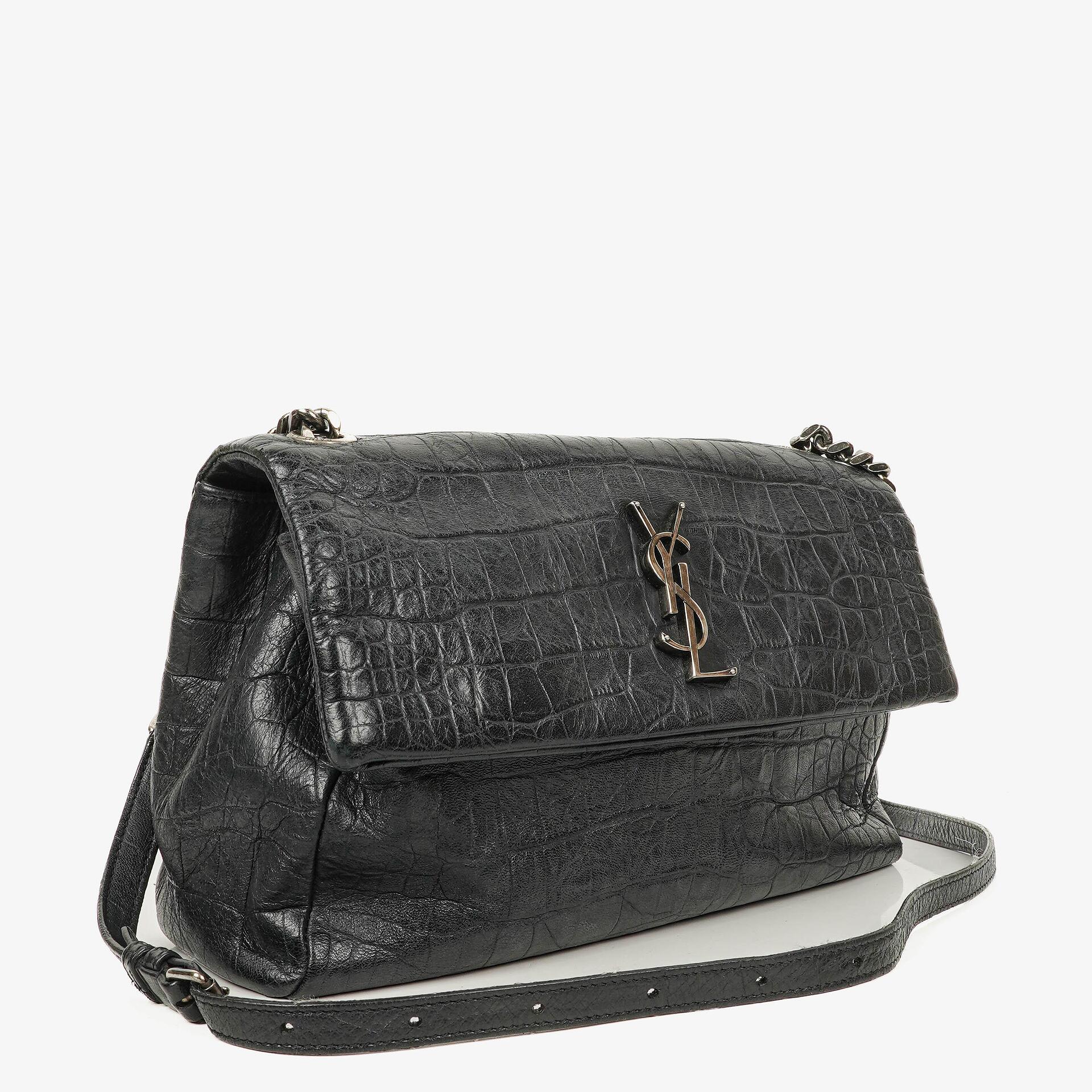 Saint Laurent West Hollywood Crocodile Embossed Grey Leather Shoulder Bag