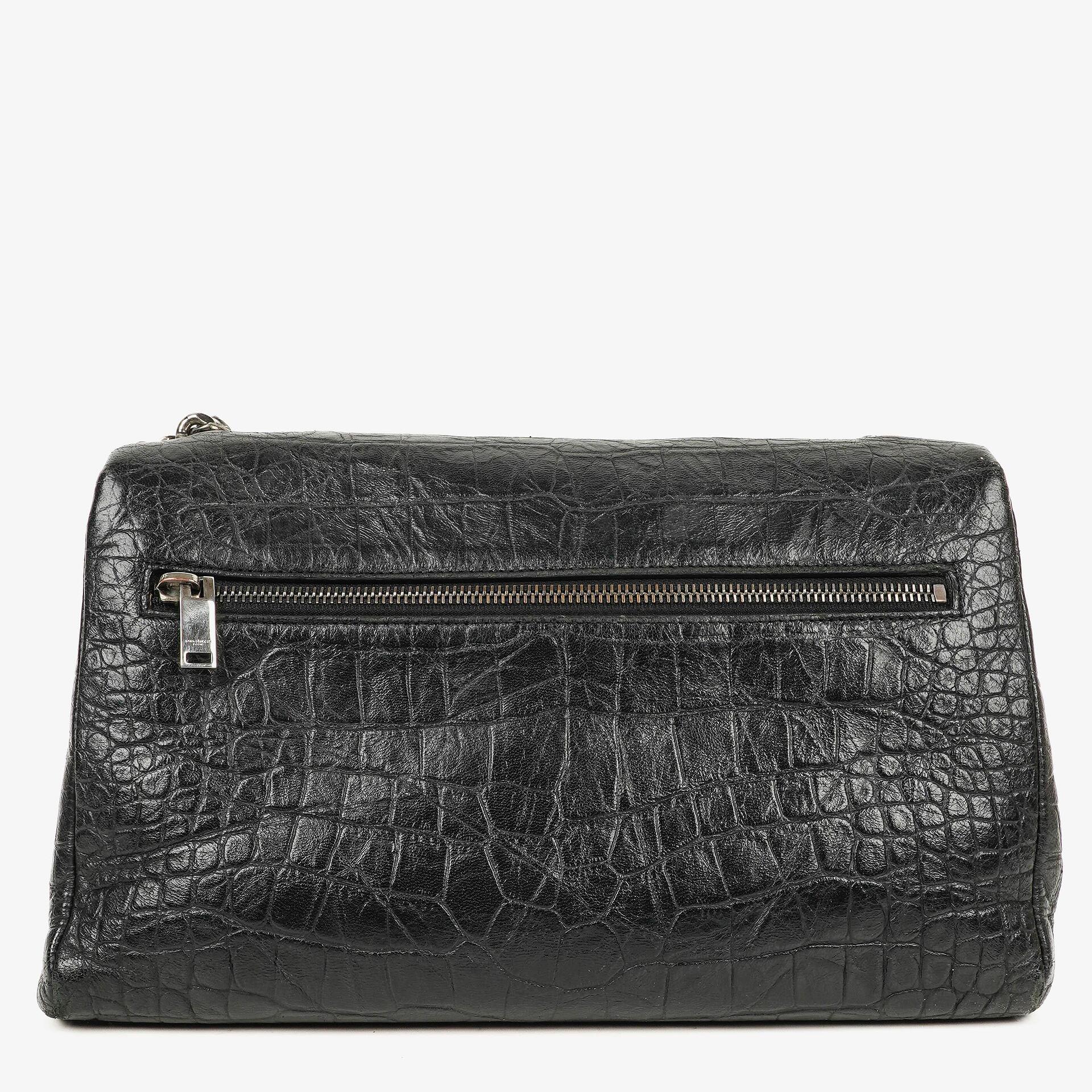 Saint Laurent West Hollywood Crocodile Embossed Grey Leather Shoulder Bag