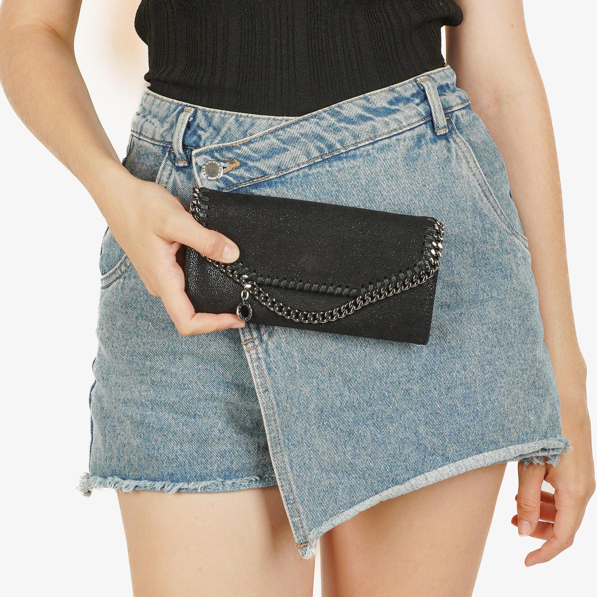 Stella McCartney Black Shaggy Dear Faux Leather Falabella Pochette Bag