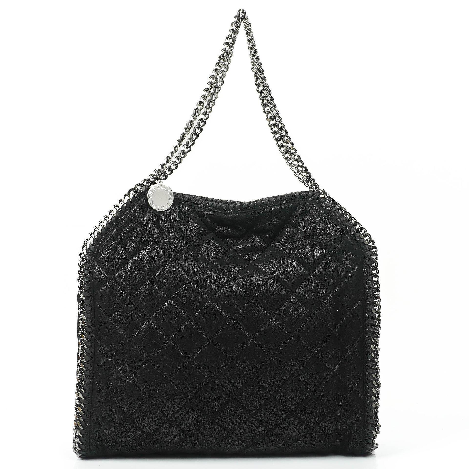 Stella McCartney Falabella Black Quilted Vegan Shaggy Deer Tote Bag