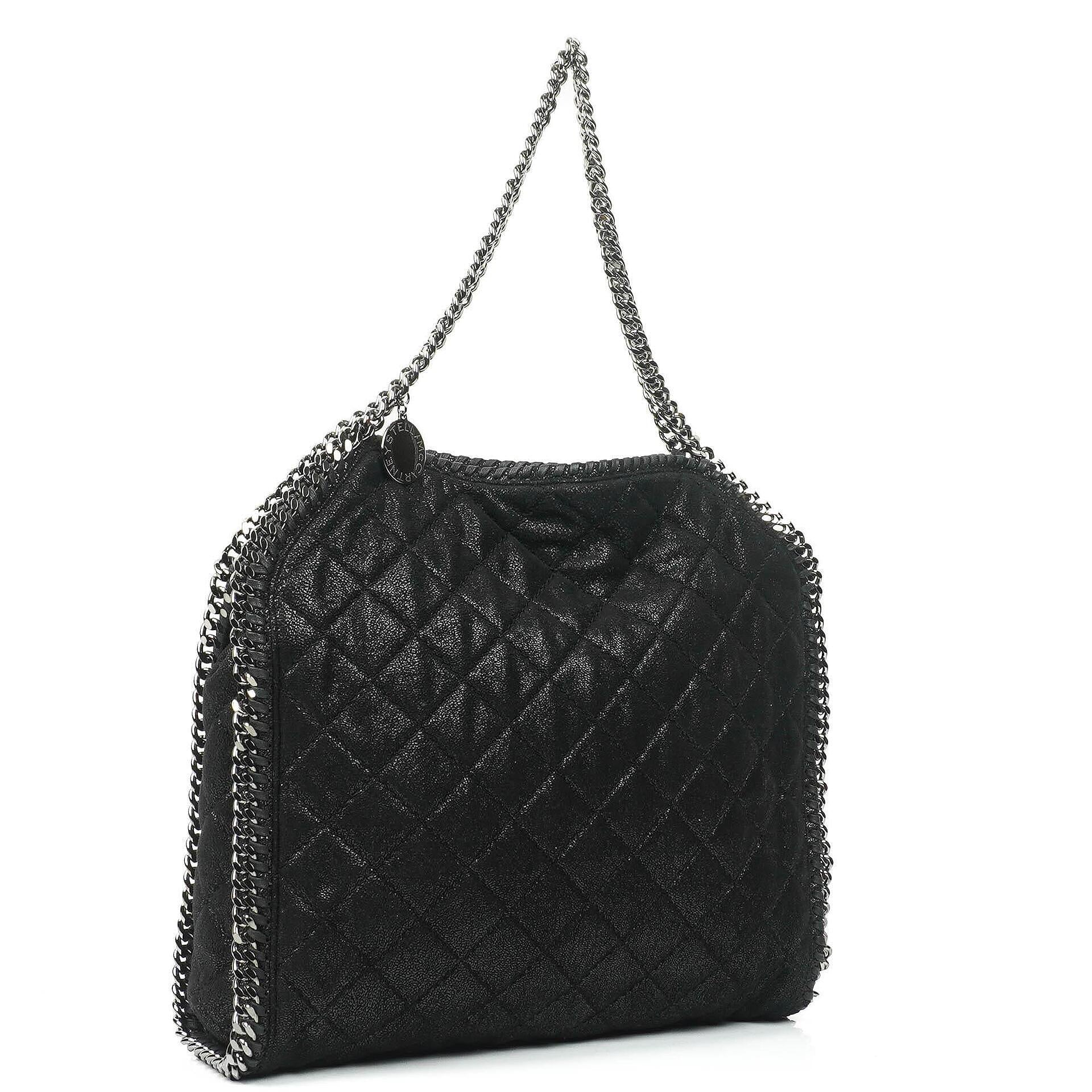 Stella McCartney Falabella Black Quilted Vegan Shaggy Deer Tote Bag