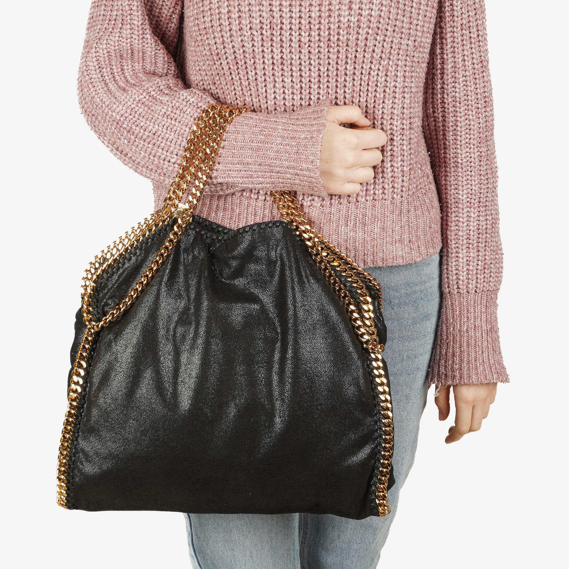 Stella McCartney Falabella Black Tote Vegan Shaggy Deer Fold Over Bag