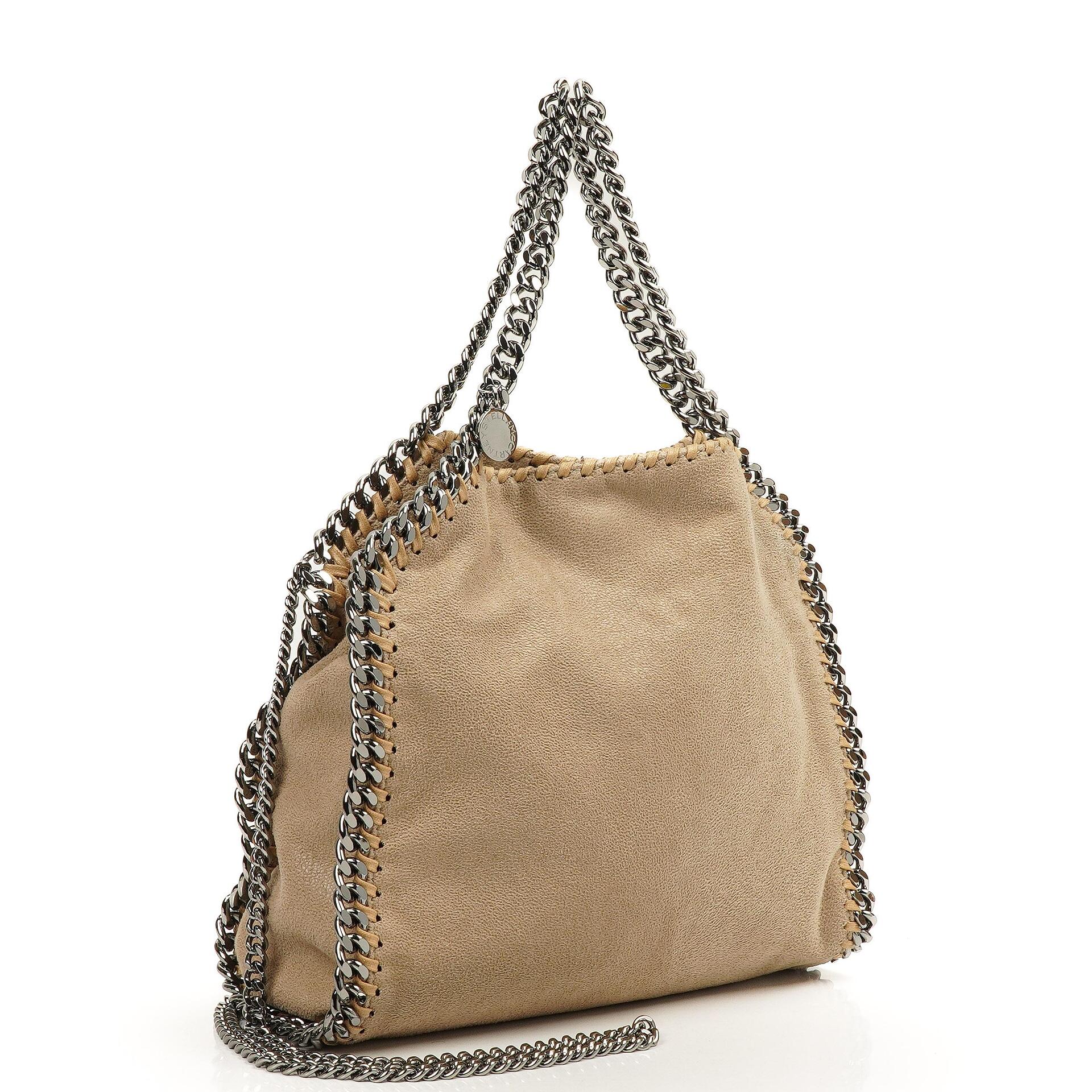 Stella McCartney Falabella Mini Tote Beige Vegan Shaggy Deer Fold Over Bag