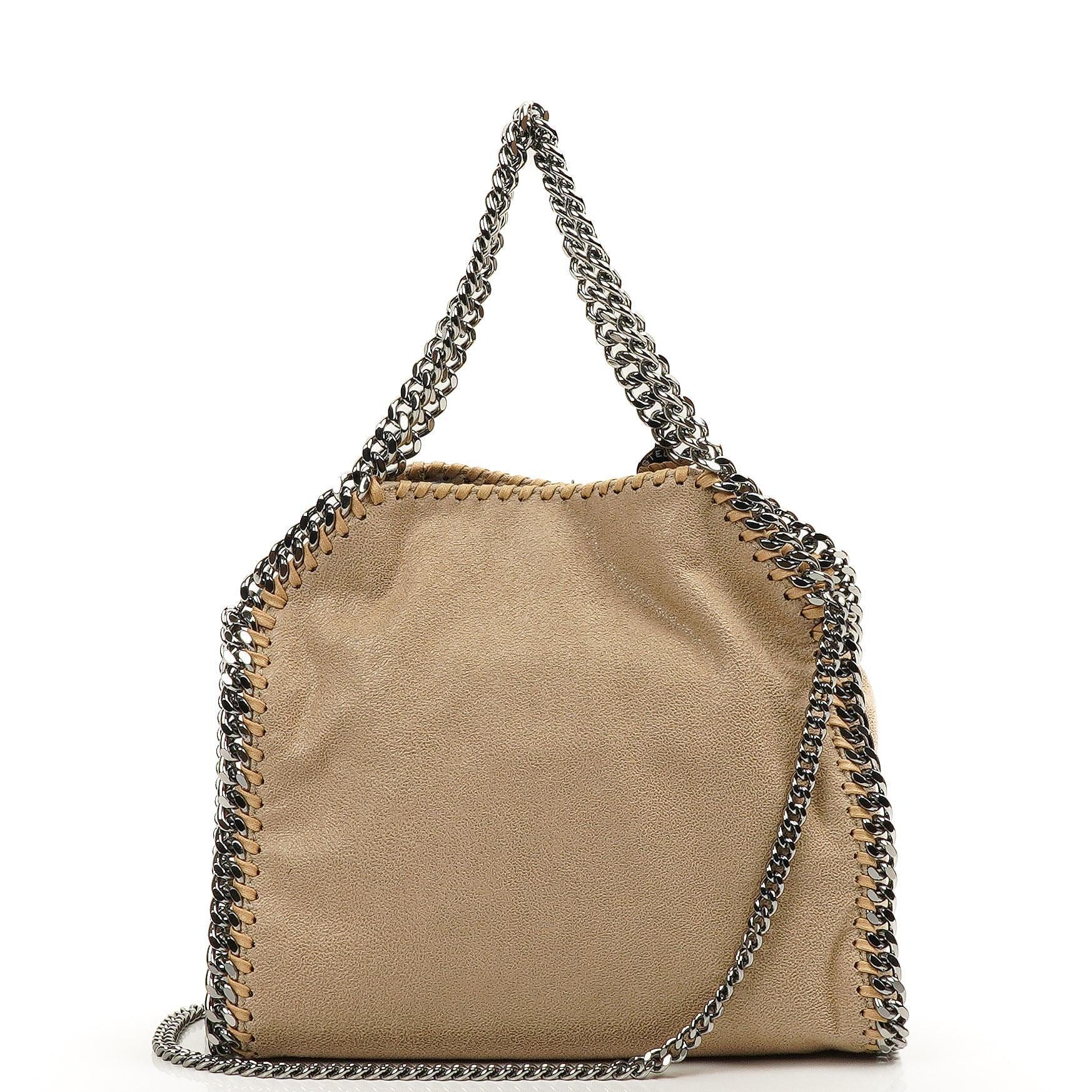 Stella McCartney Falabella Mini Tote Beige Vegan Shaggy Deer Fold Over Bag