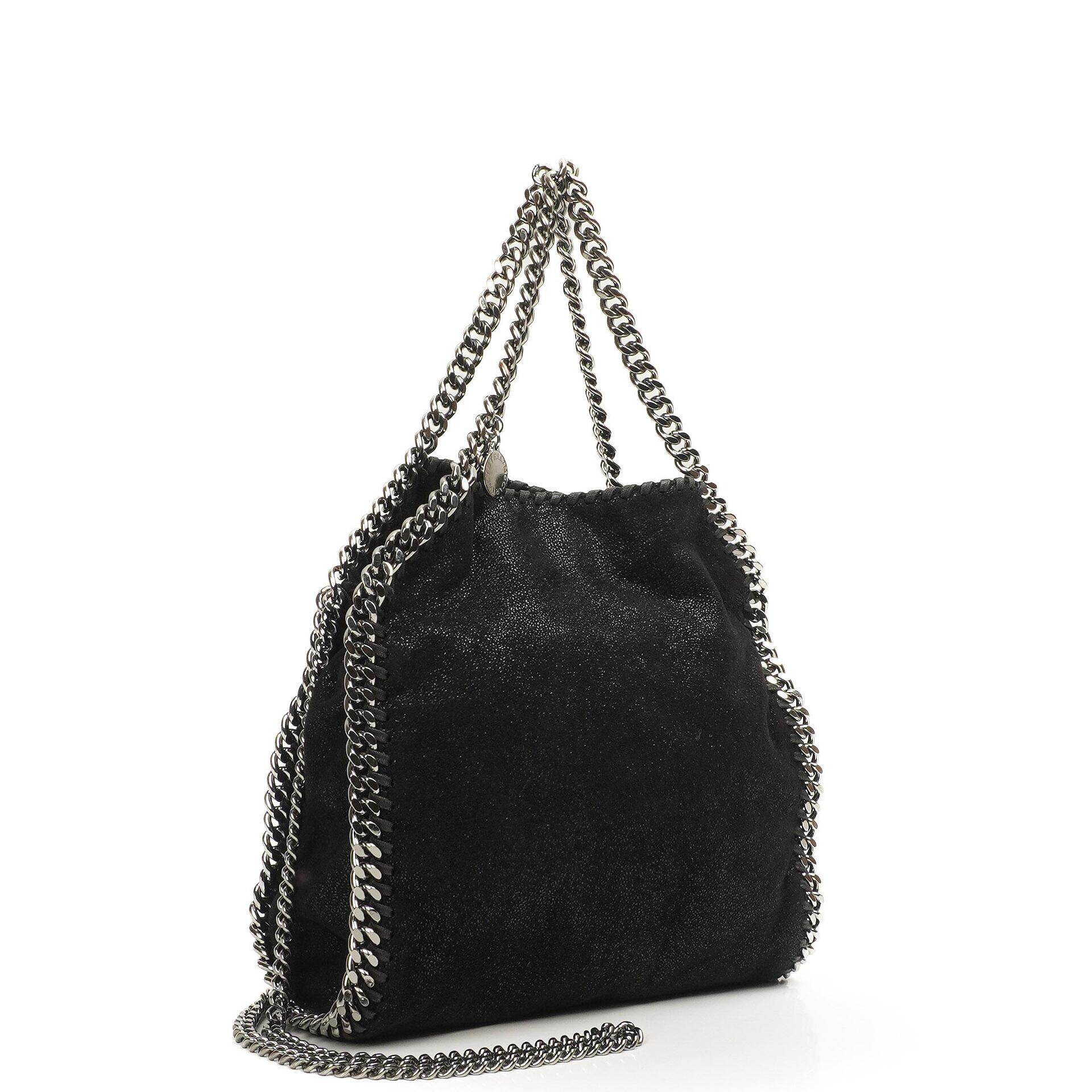 Stella McCartney Falabella Mini Tote Black Vegan Shaggy Deer Fold Over Bag