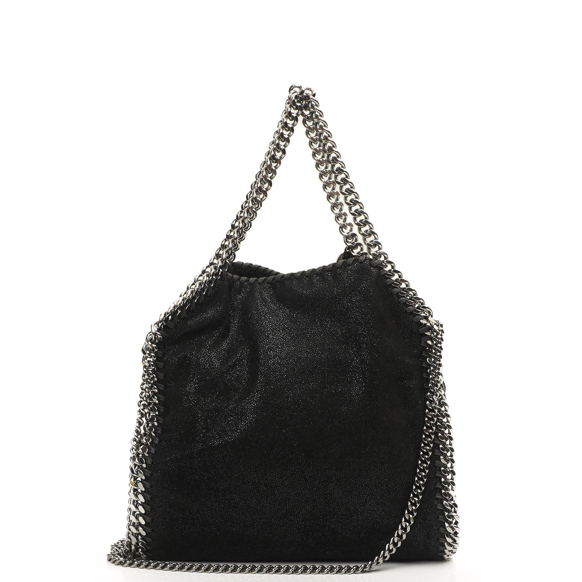 Stella McCartney Falabella Mini Tote Black Vegan Shaggy Deer Fold Over Bag