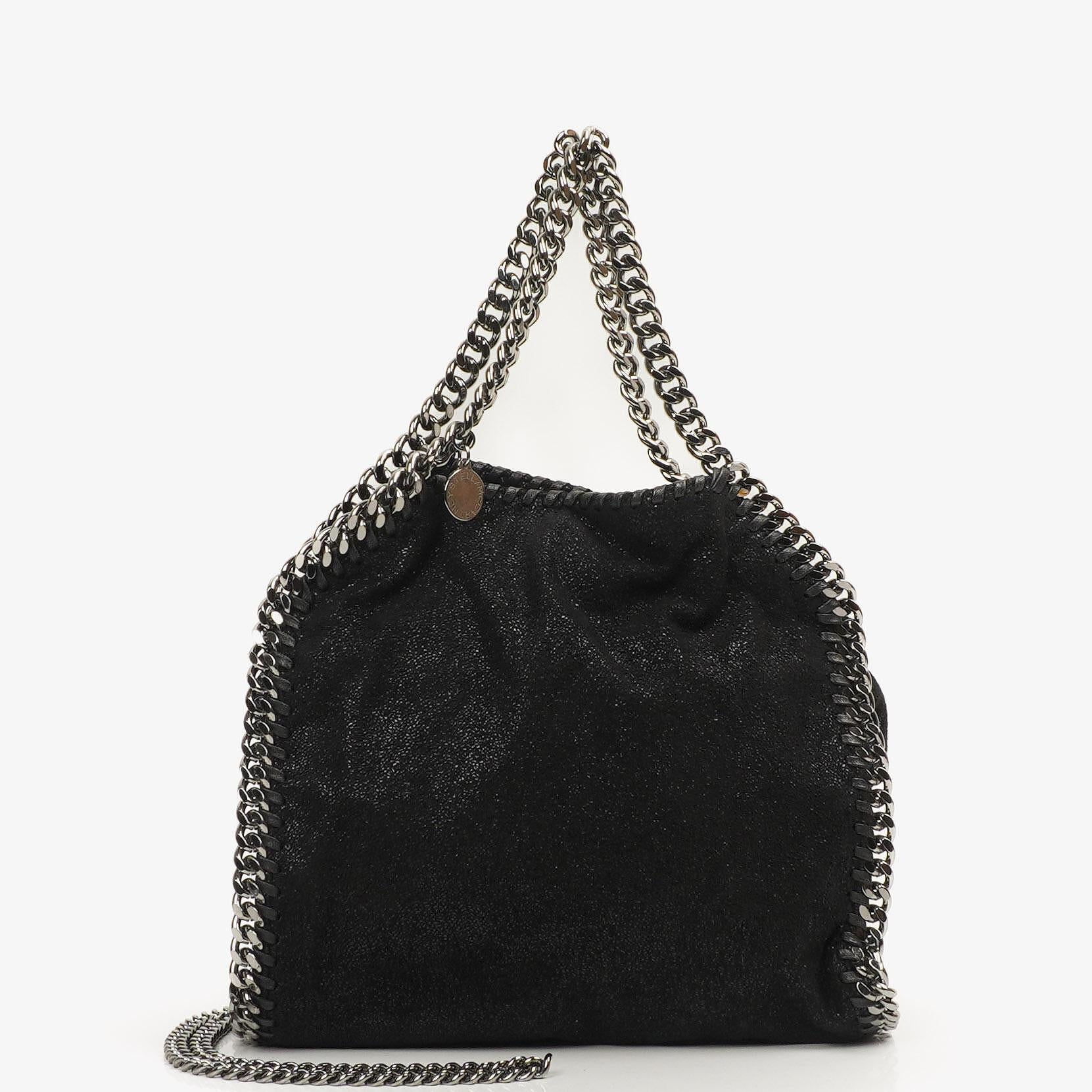 Stella McCartney Falabella Mini Tote Black Vegan Shaggy Deer Fold Over Bag