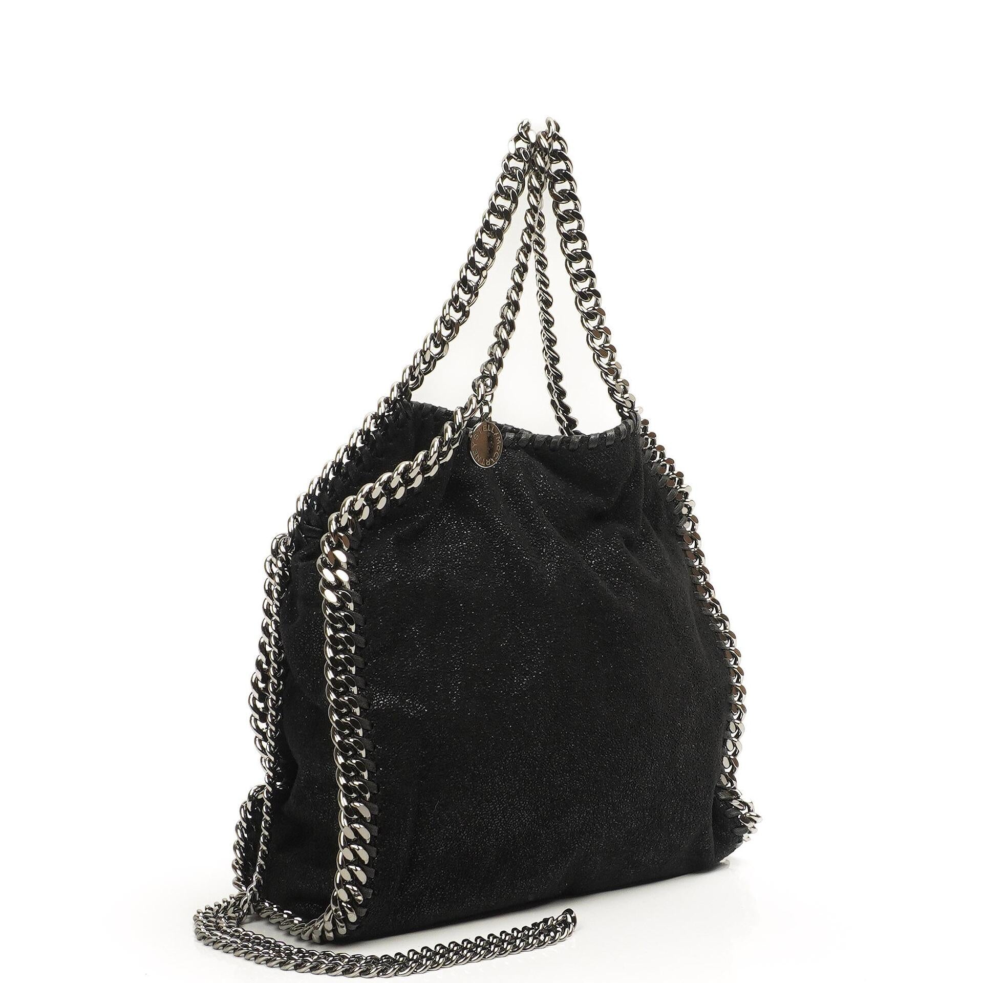 Stella McCartney Falabella Mini Tote Black Vegan Shaggy Deer Fold Over Bag