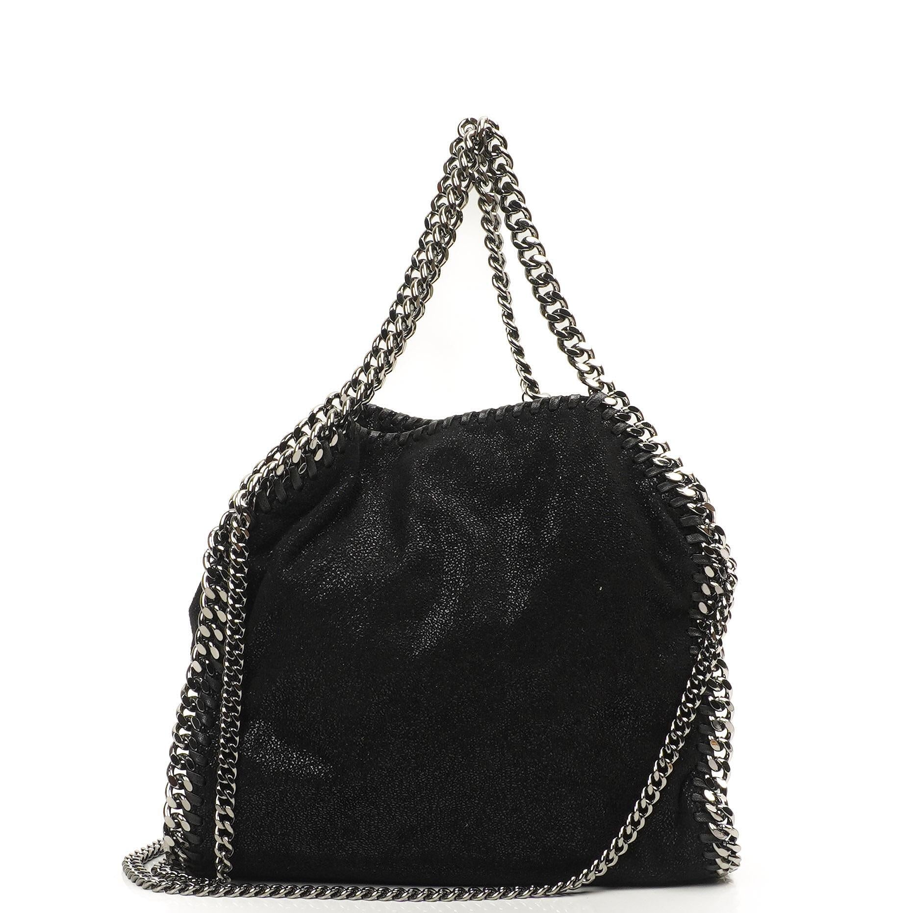 Stella McCartney Falabella Mini Tote Black Vegan Shaggy Deer Fold Over Bag