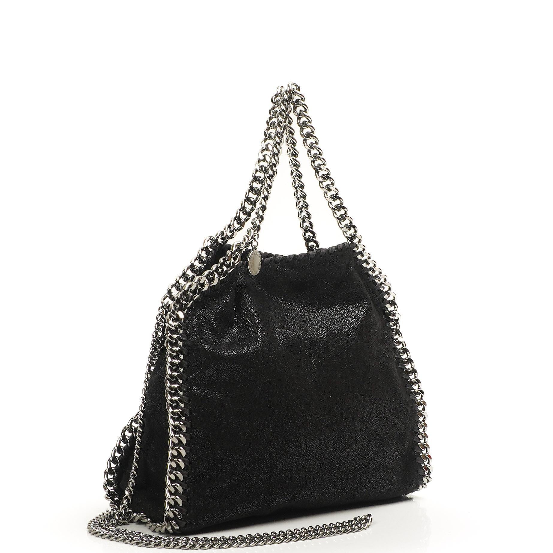 Stella McCartney Falabella Mini Tote Black Vegan Shaggy Deer Fold Over Bag