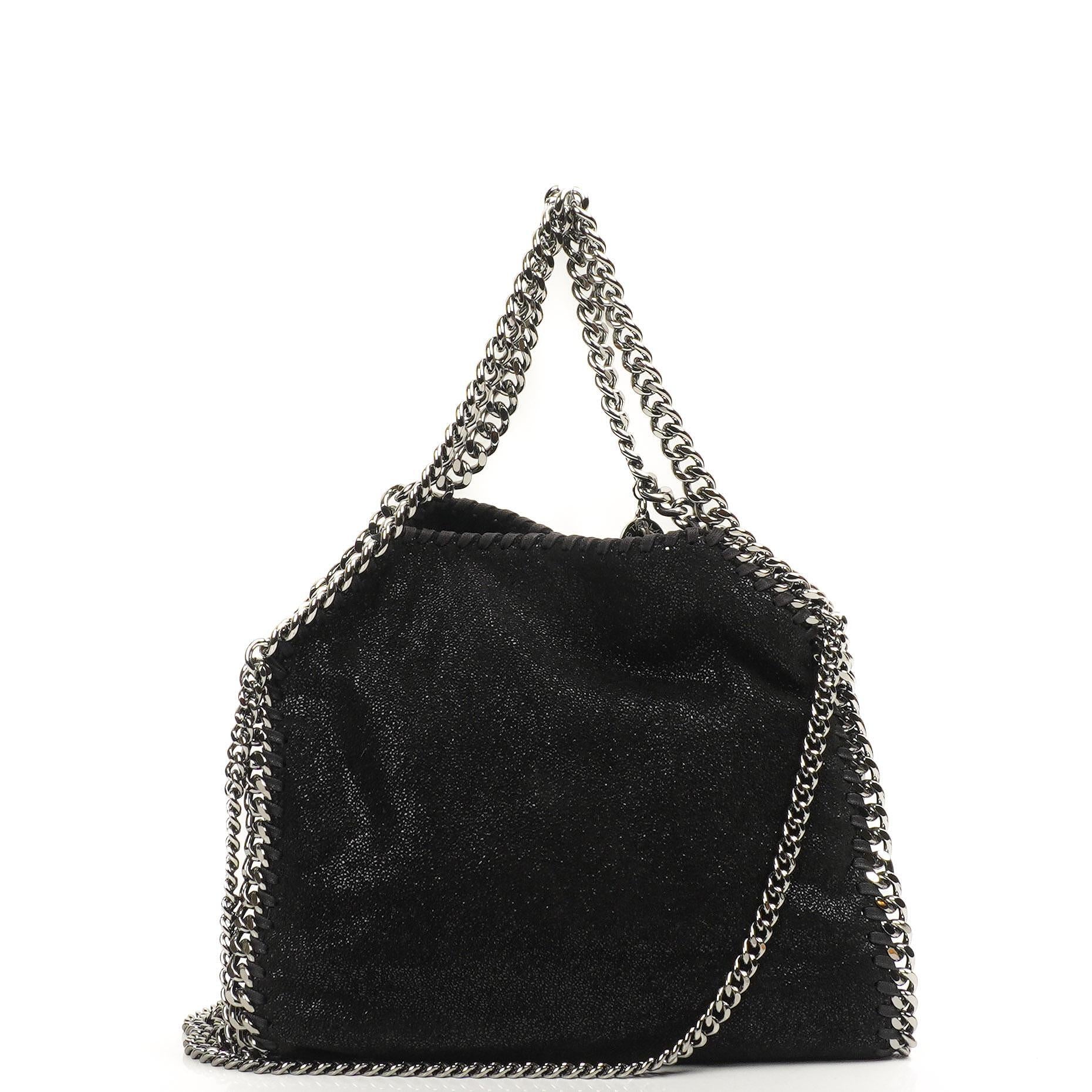 Stella McCartney Falabella Mini Tote Black Vegan Shaggy Deer Fold Over Bag