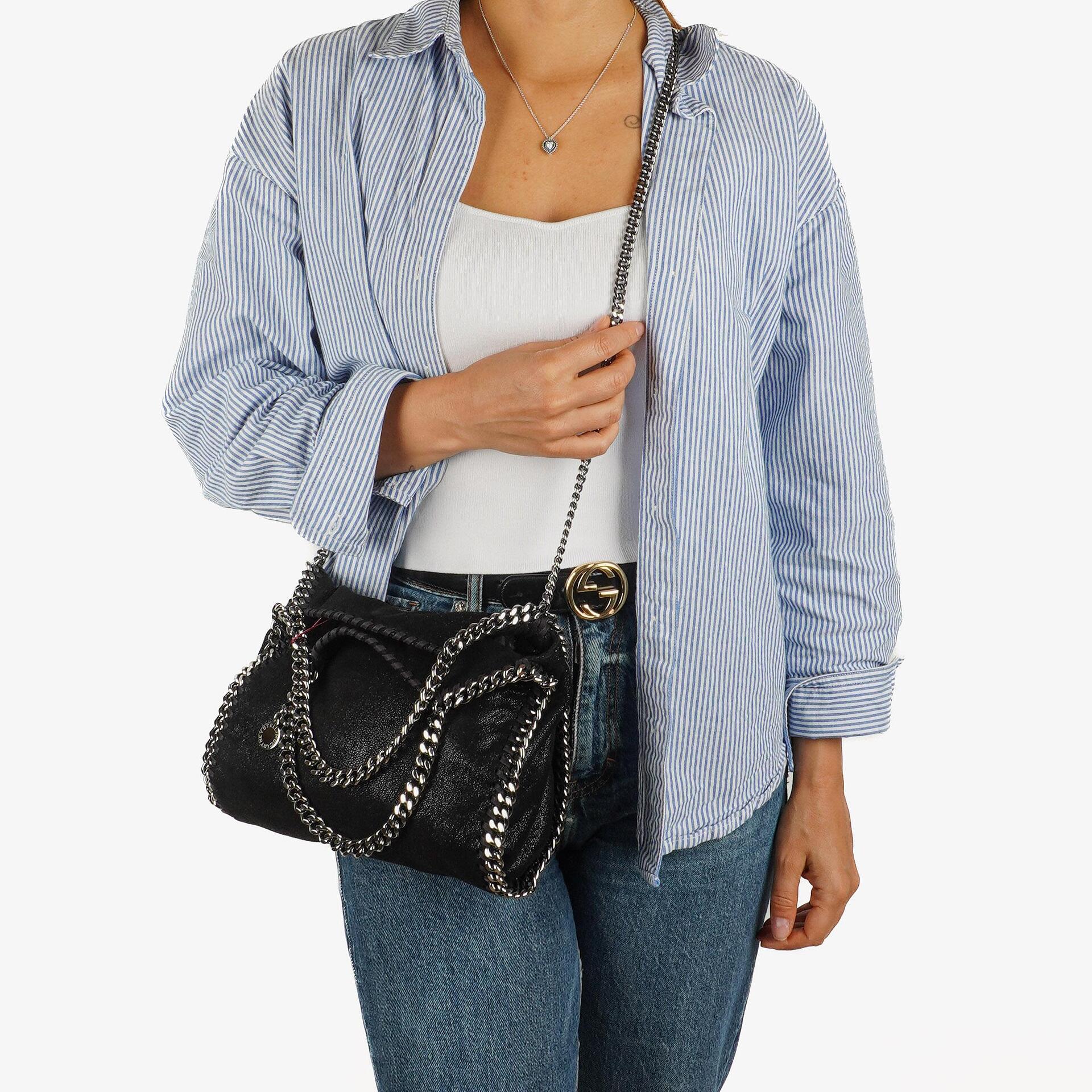 Stella McCartney Falabella Mini Tote Black Vegan Shaggy Deer Fold Over Bag